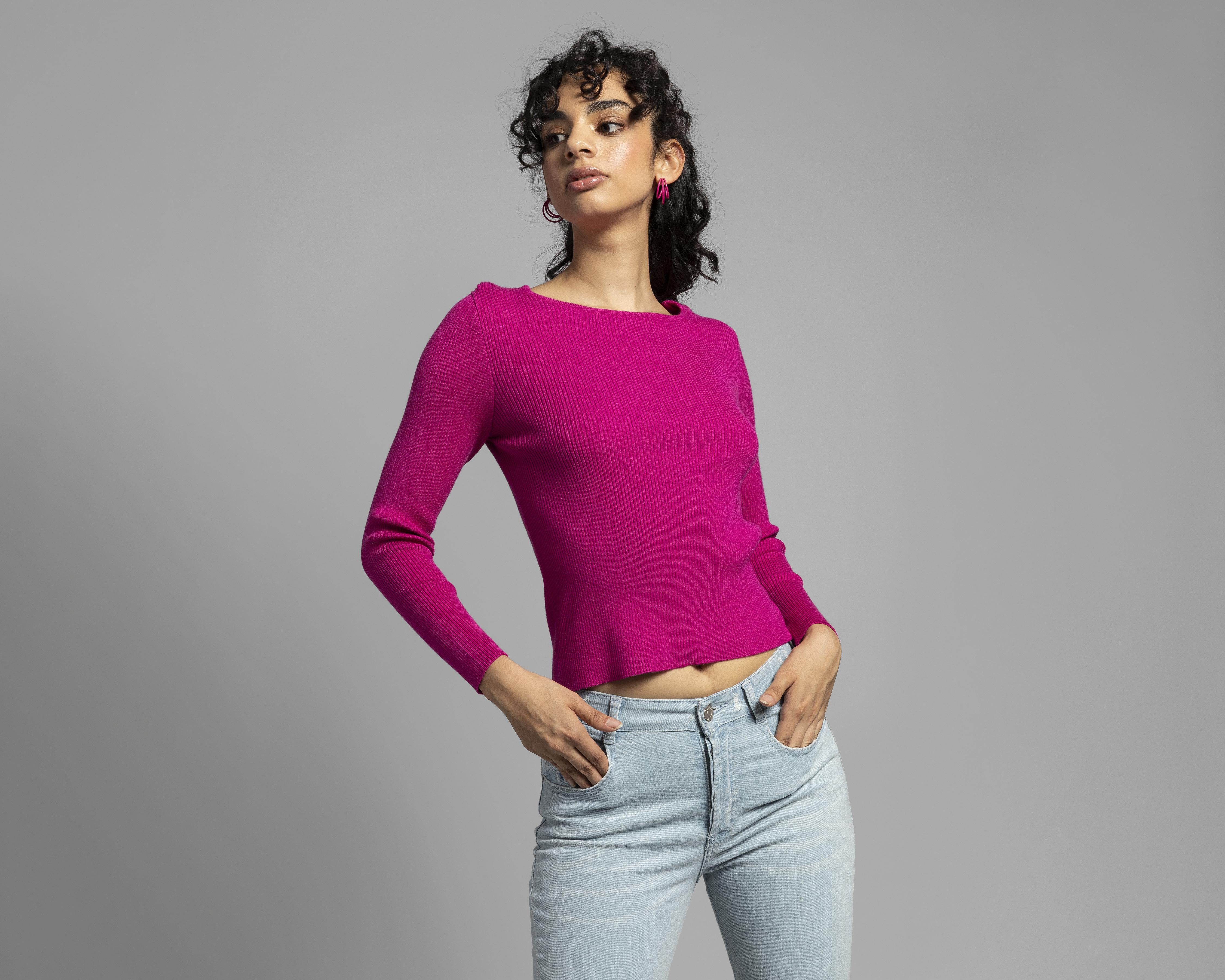 Suéter Thinner Rosa Fucsia Cuello Redondo