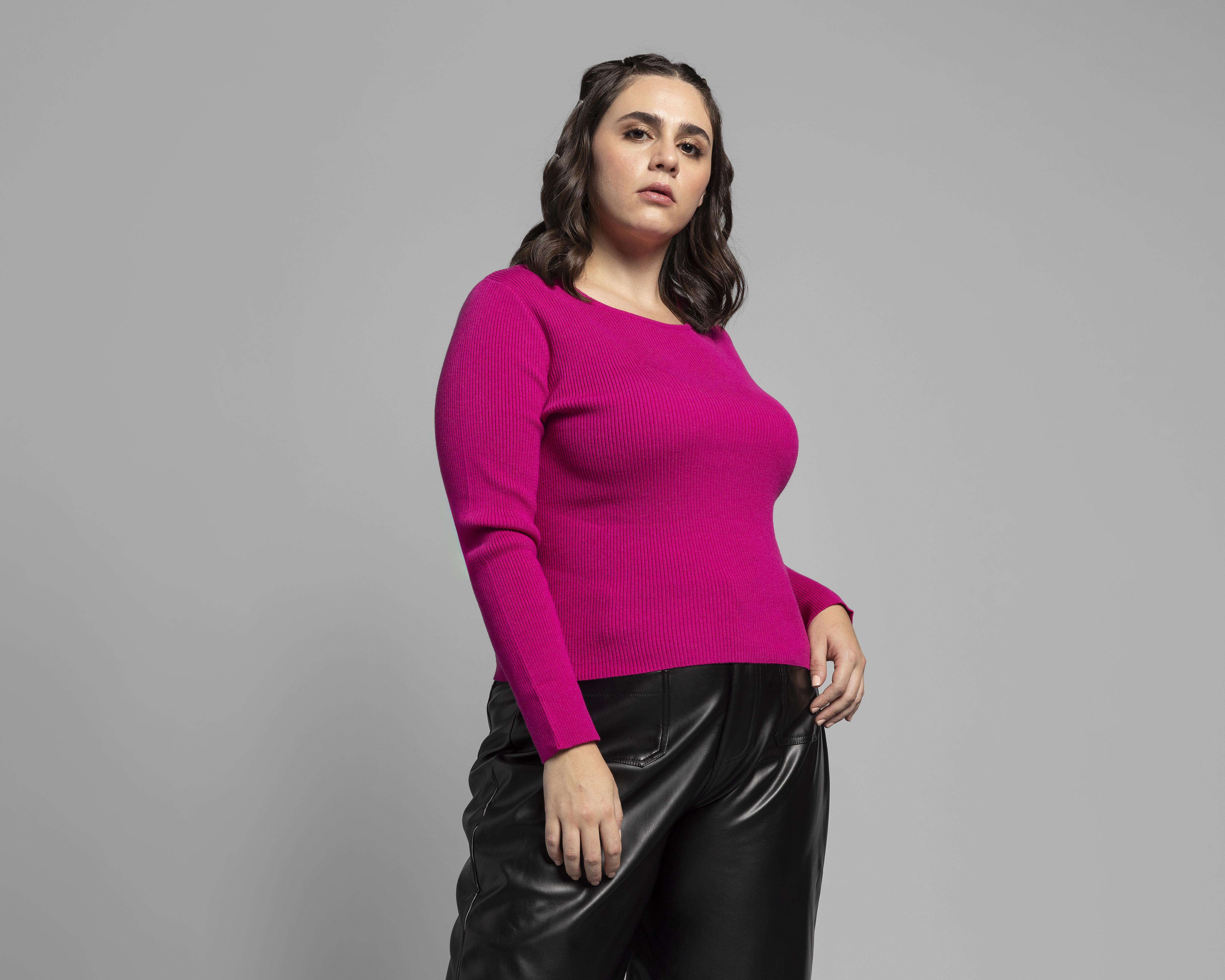 Foto 4 | Suéter Thinner Rosa Fucsia Cuello Redondo