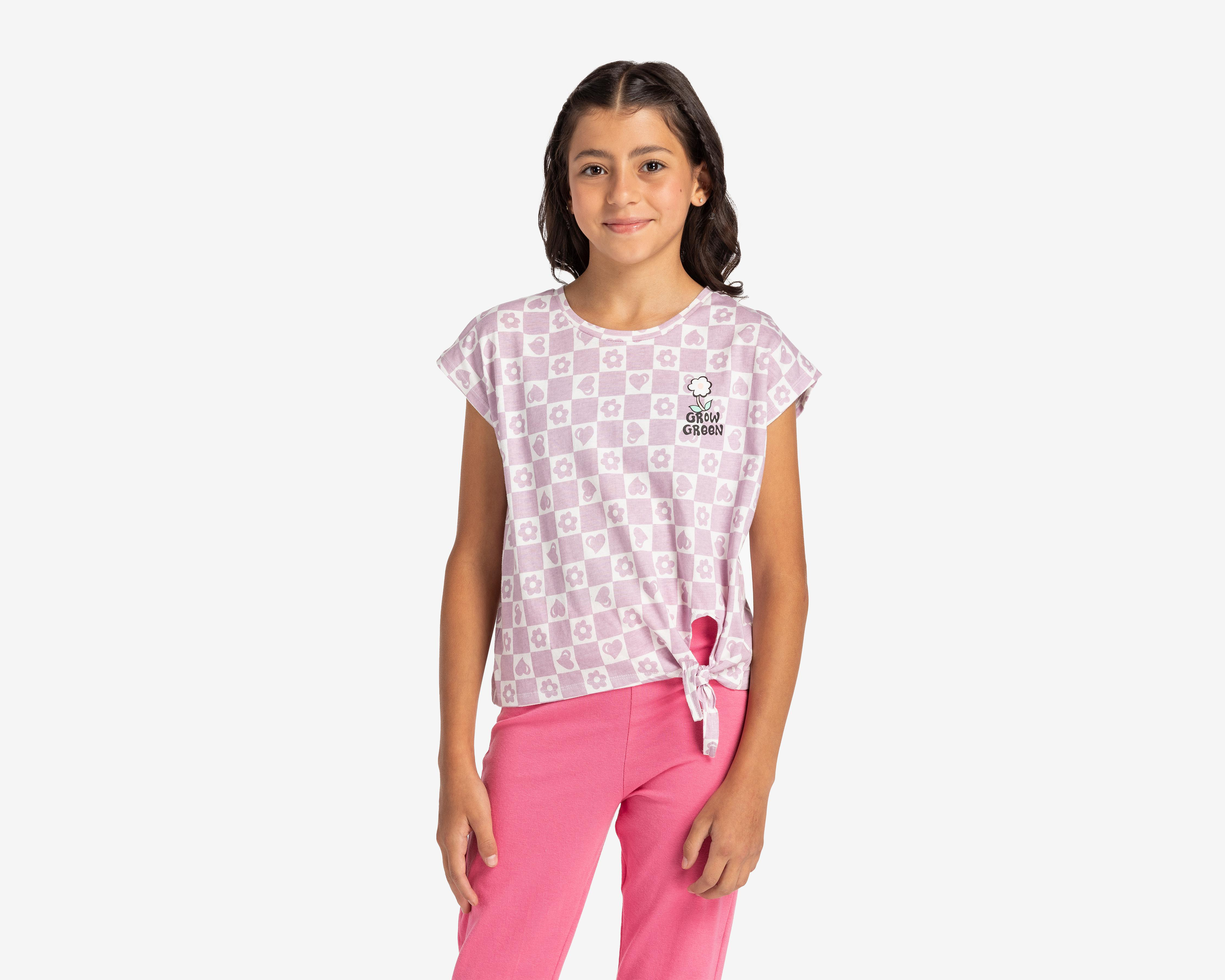 Playera Girls Attitude sin Manga de Cuadros Juvenil