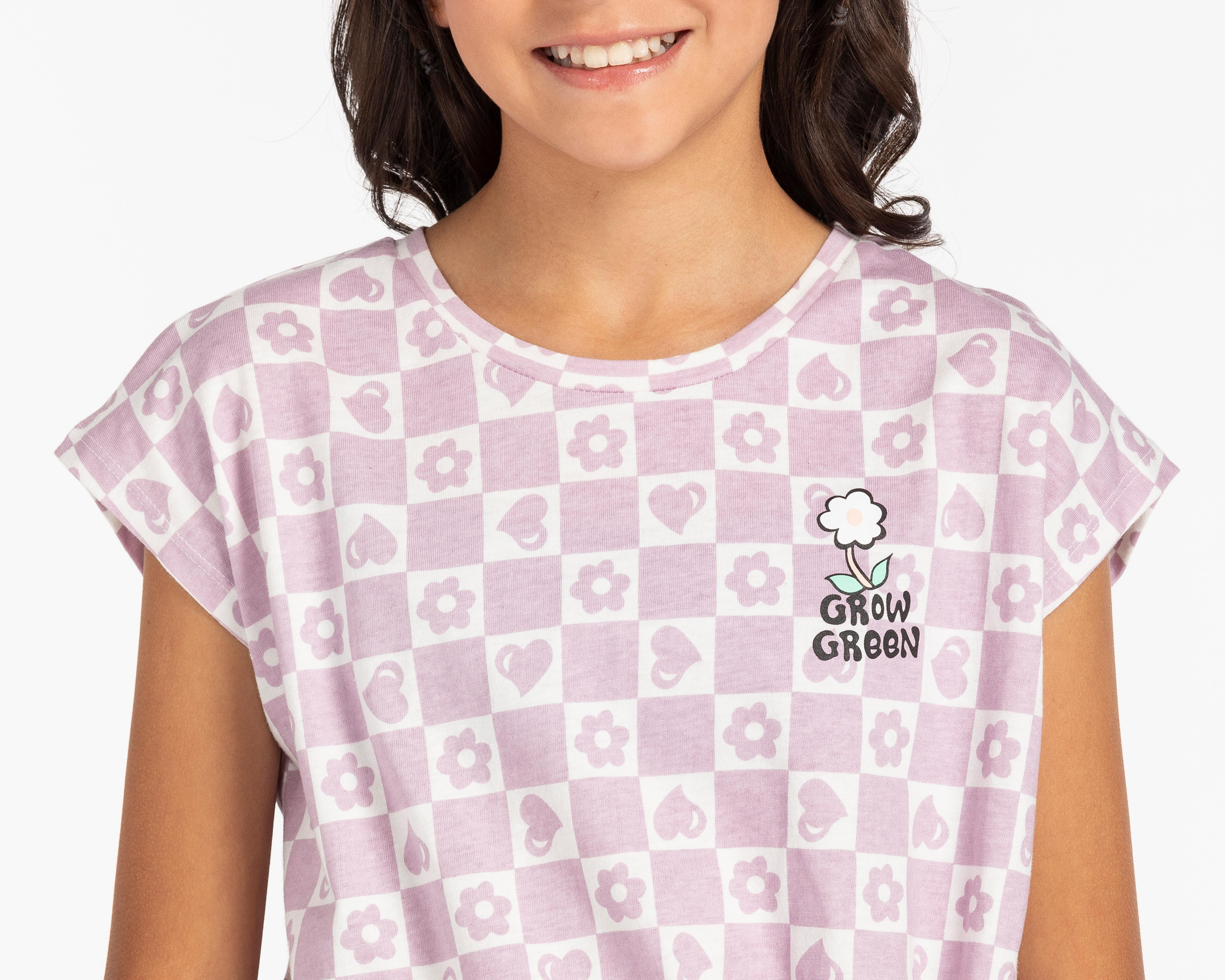 Foto 5 pulgar | Playera Girls Attitude sin Manga de Cuadros Juvenil