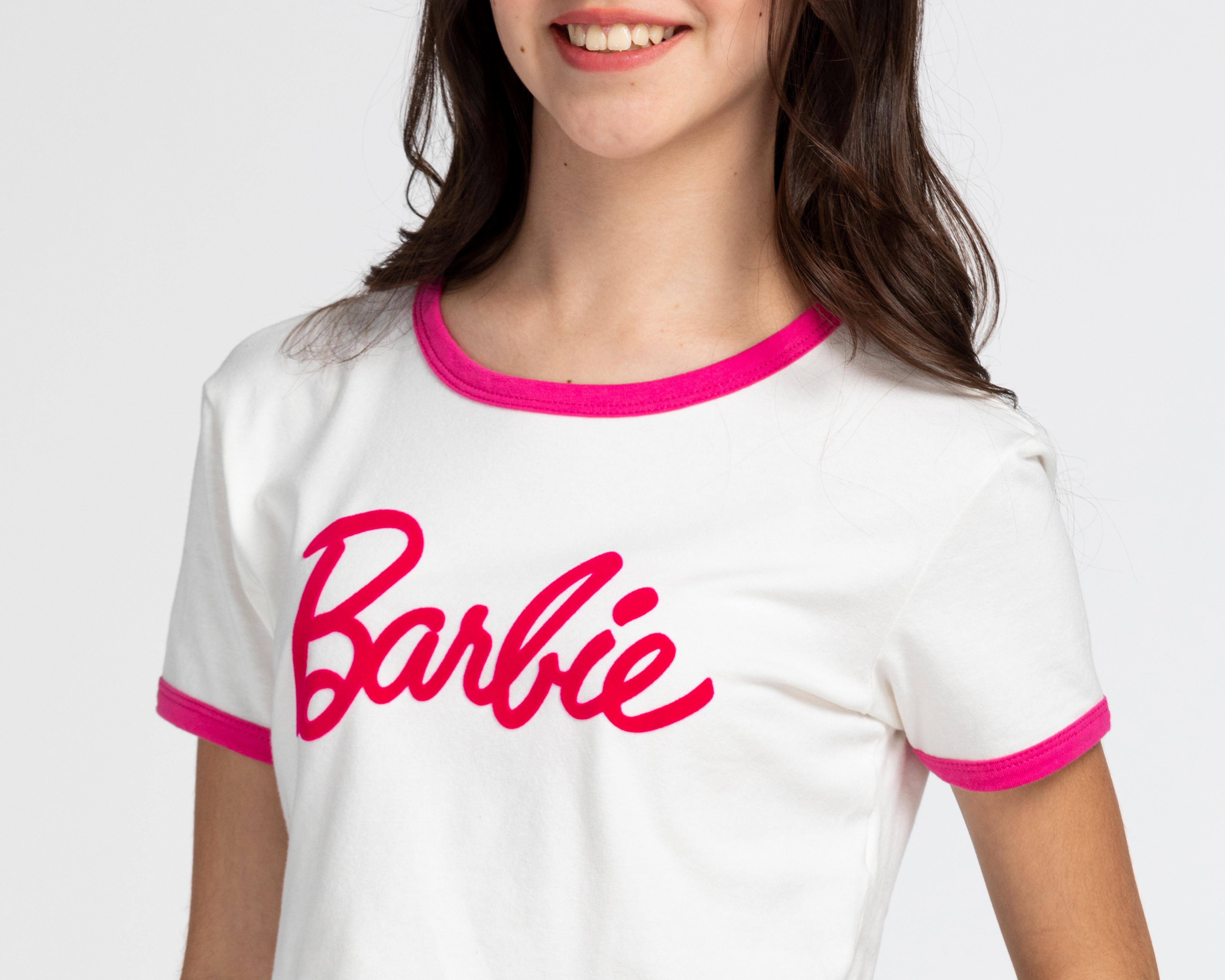 Foto 4 pulgar | Playera Barbie Manga Corta Estampada Juvenil