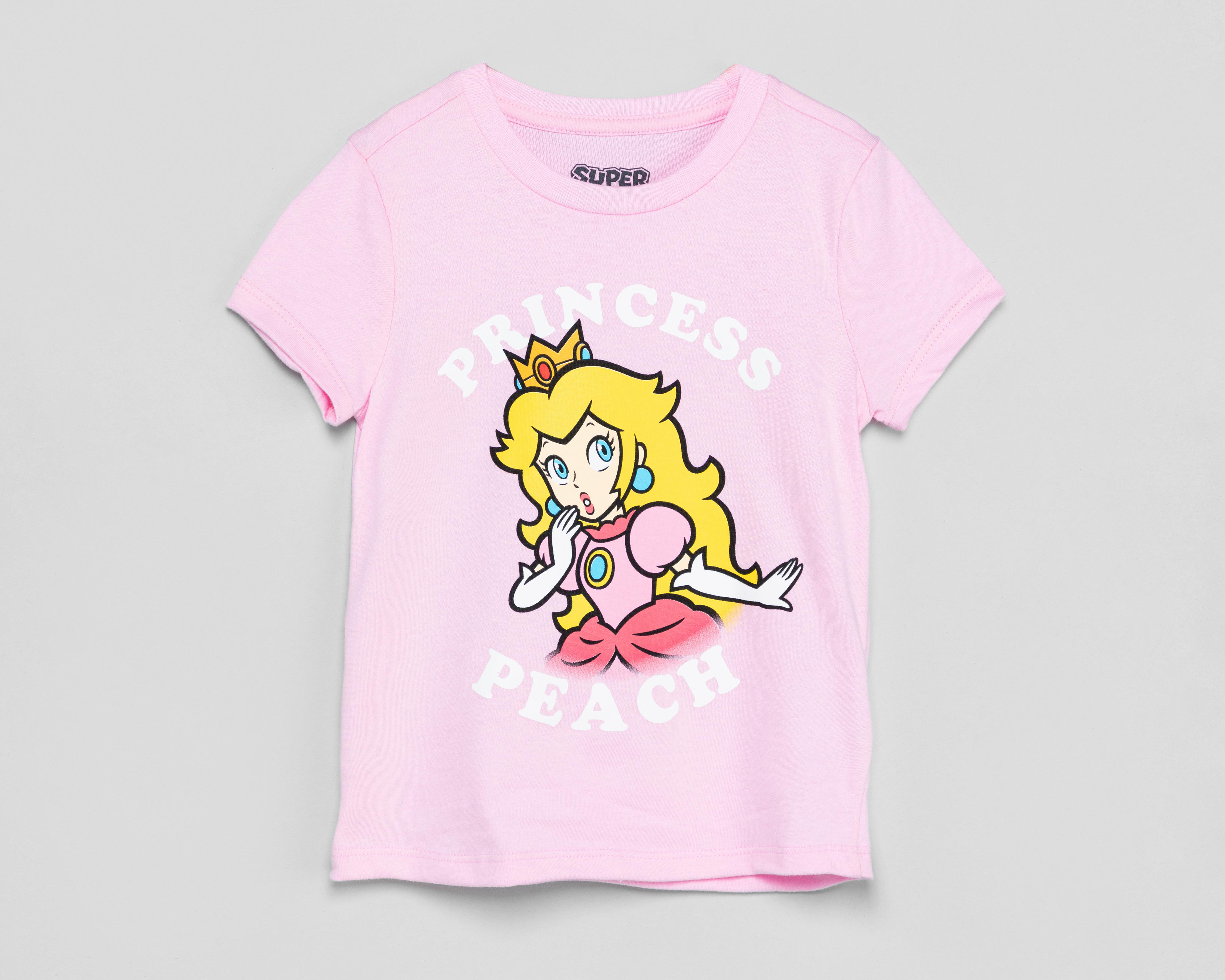 Playera Mario Bros Manga Corta Princesa Peach para Niña