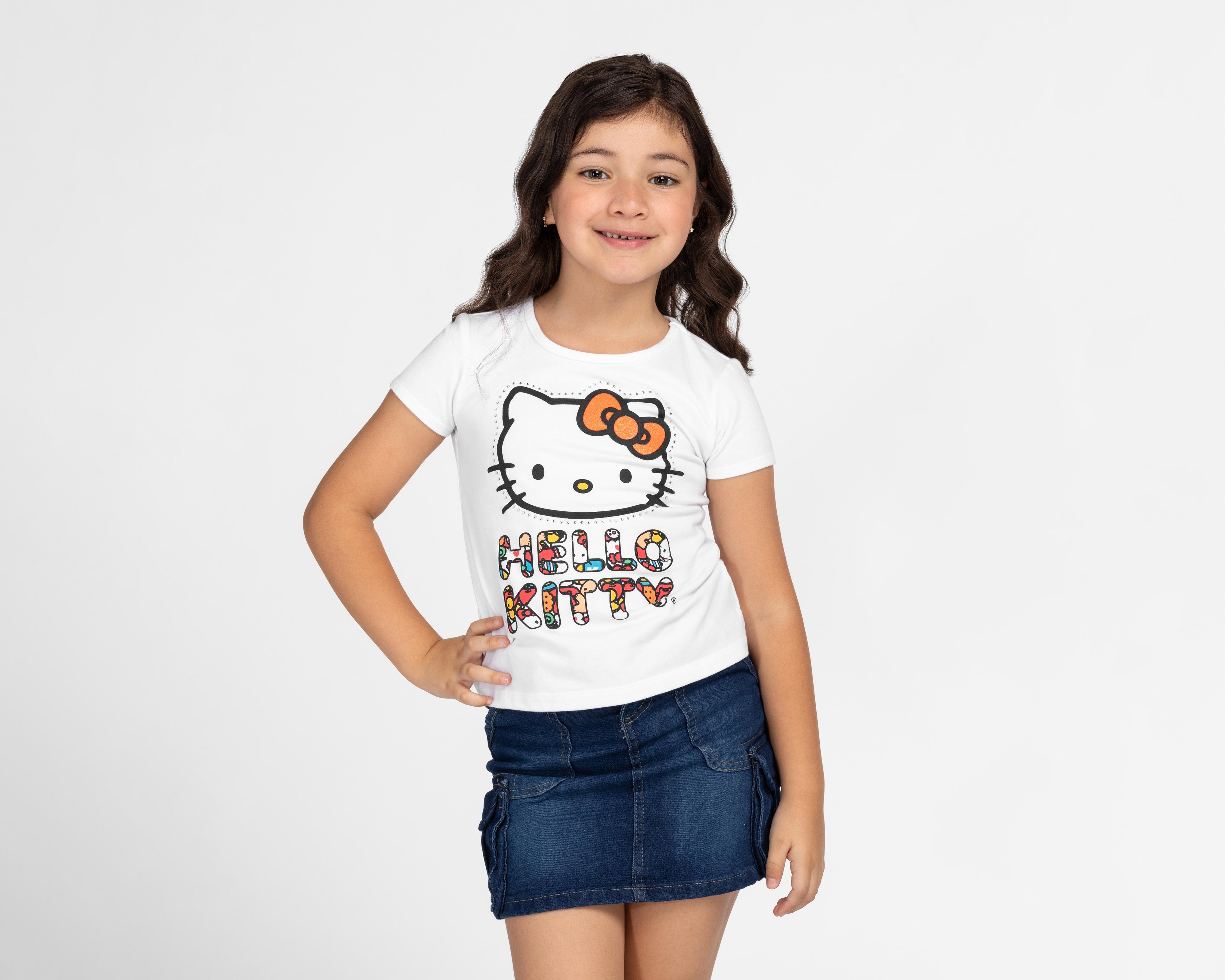 Playera Hello Kitty Manga Corta Estampada para Niña