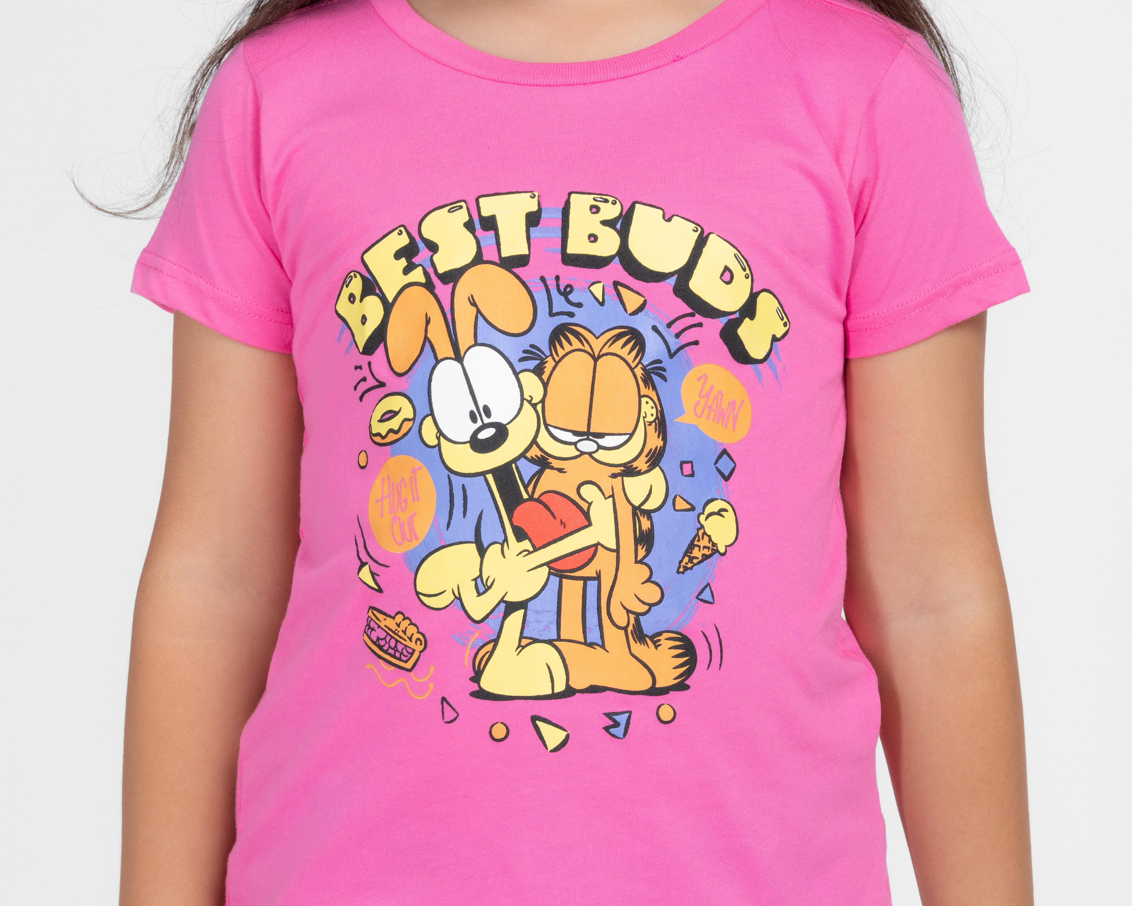 Foto 4 pulgar | Playera Garfield Manga Corta Estampada para Niña