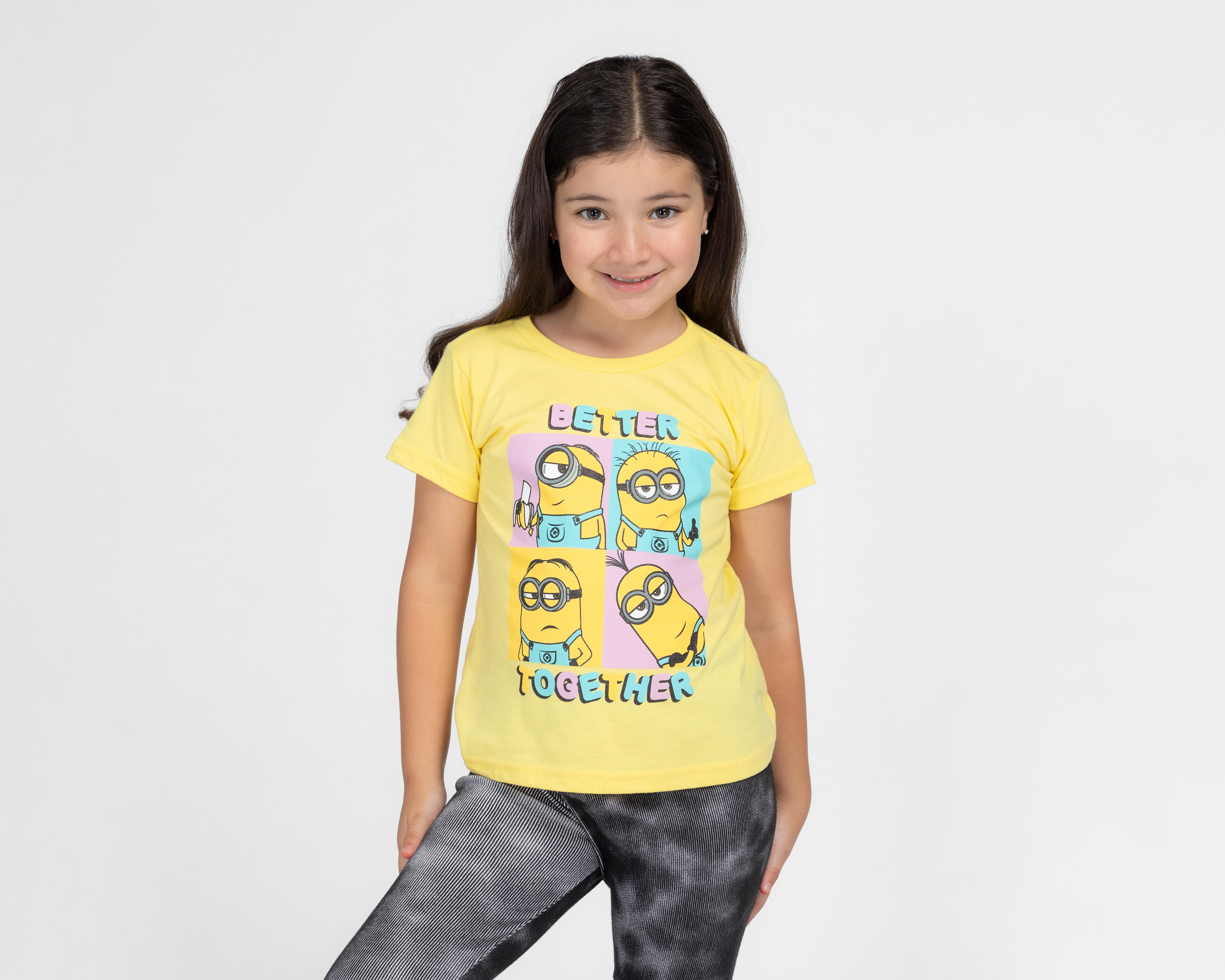 Playera Minions Manga Corta Estampada para Niña