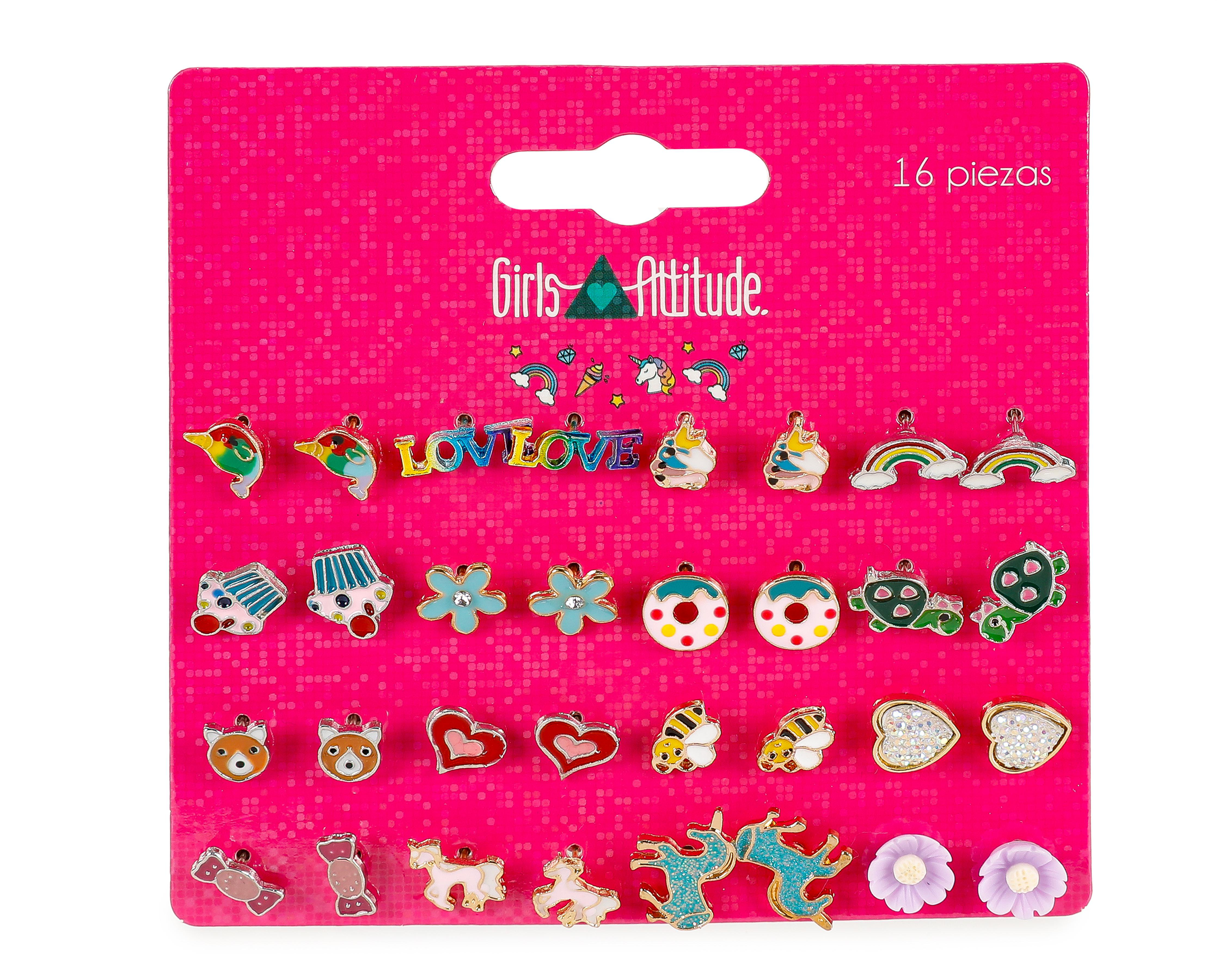 Foto 2 pulgar | Aretes Girls Attitude 16 Pares