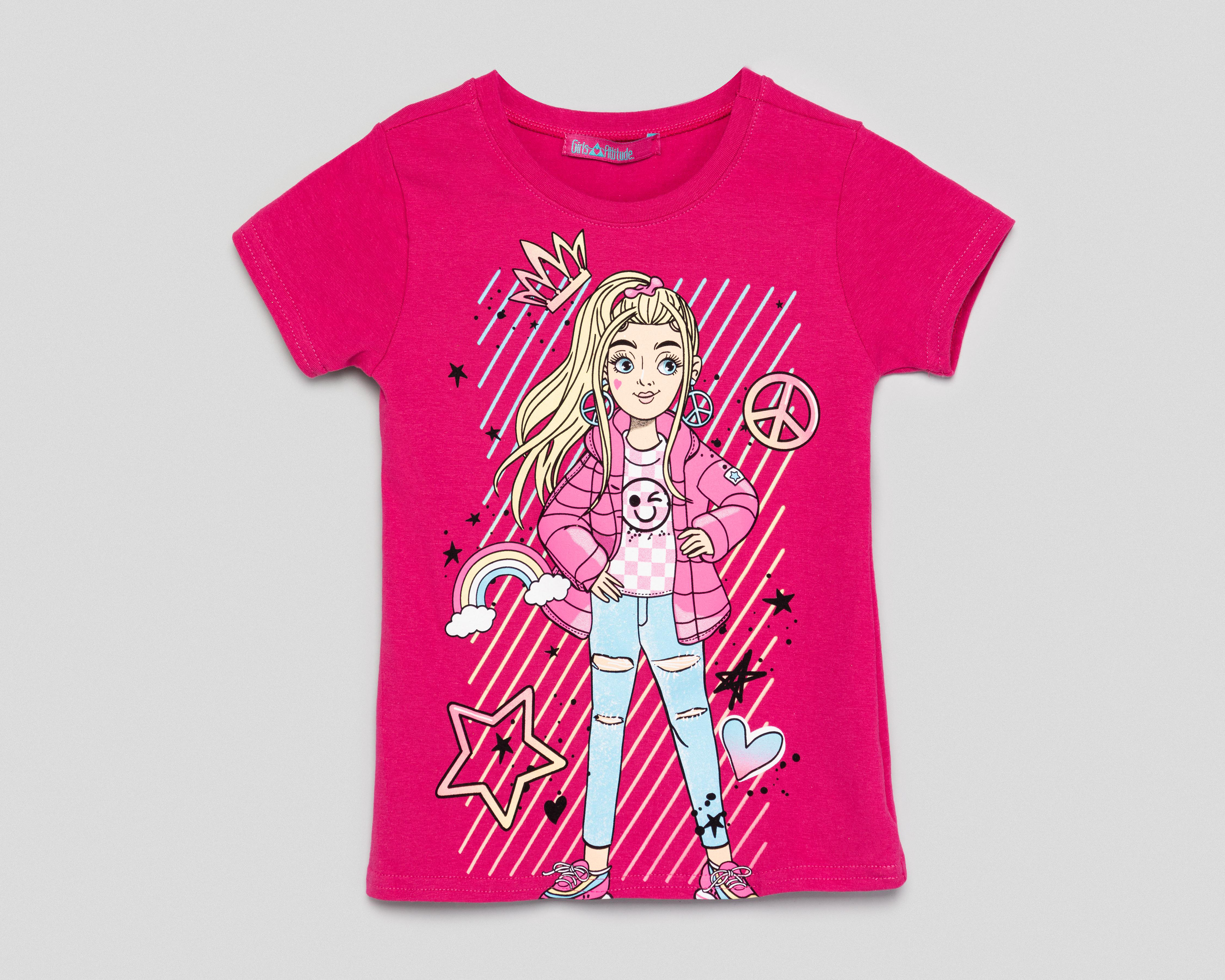 Playera Girls Attitude Manga Corta Estampada para Niña