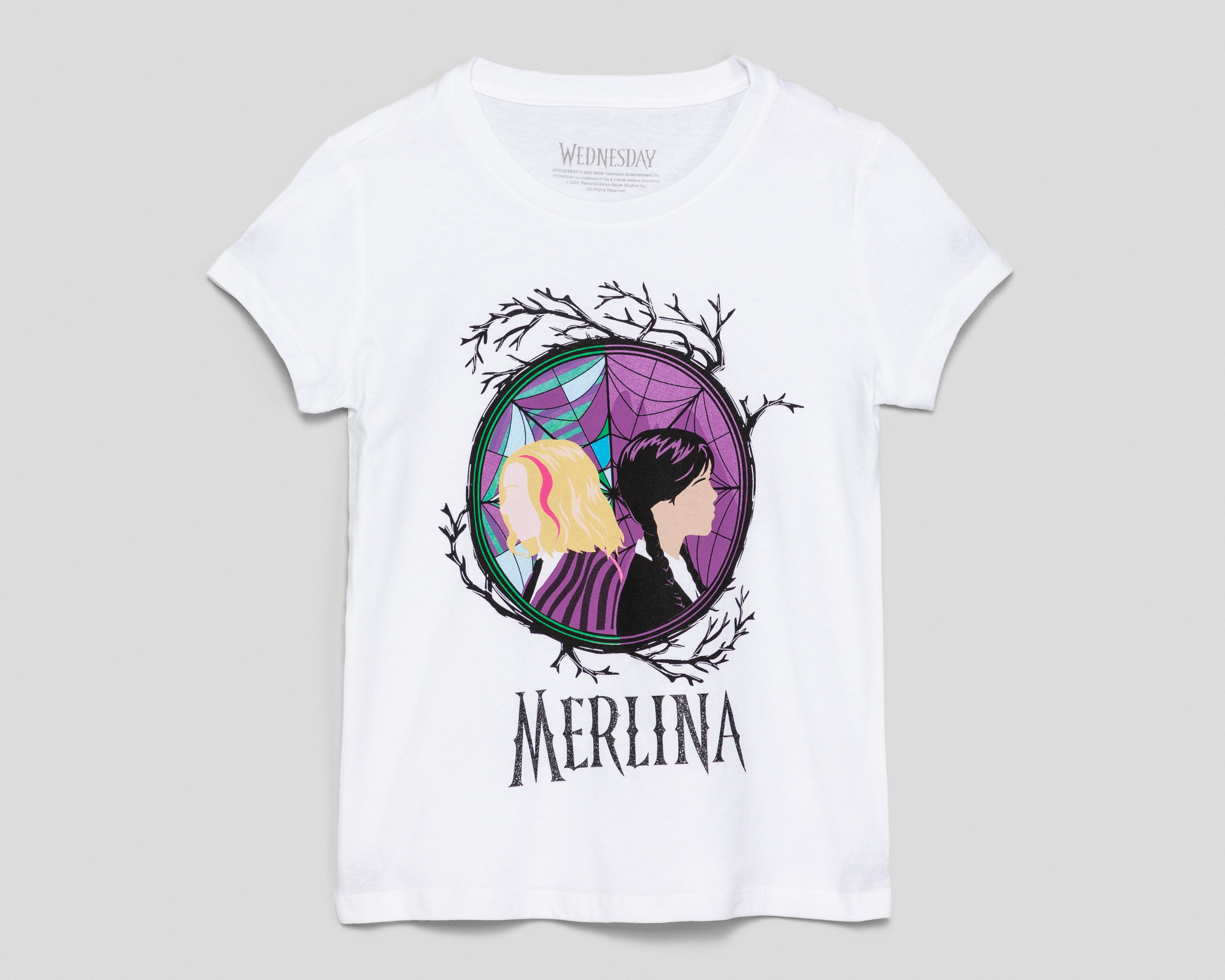 Playera Merlina Manga Corta Estampada para Niña