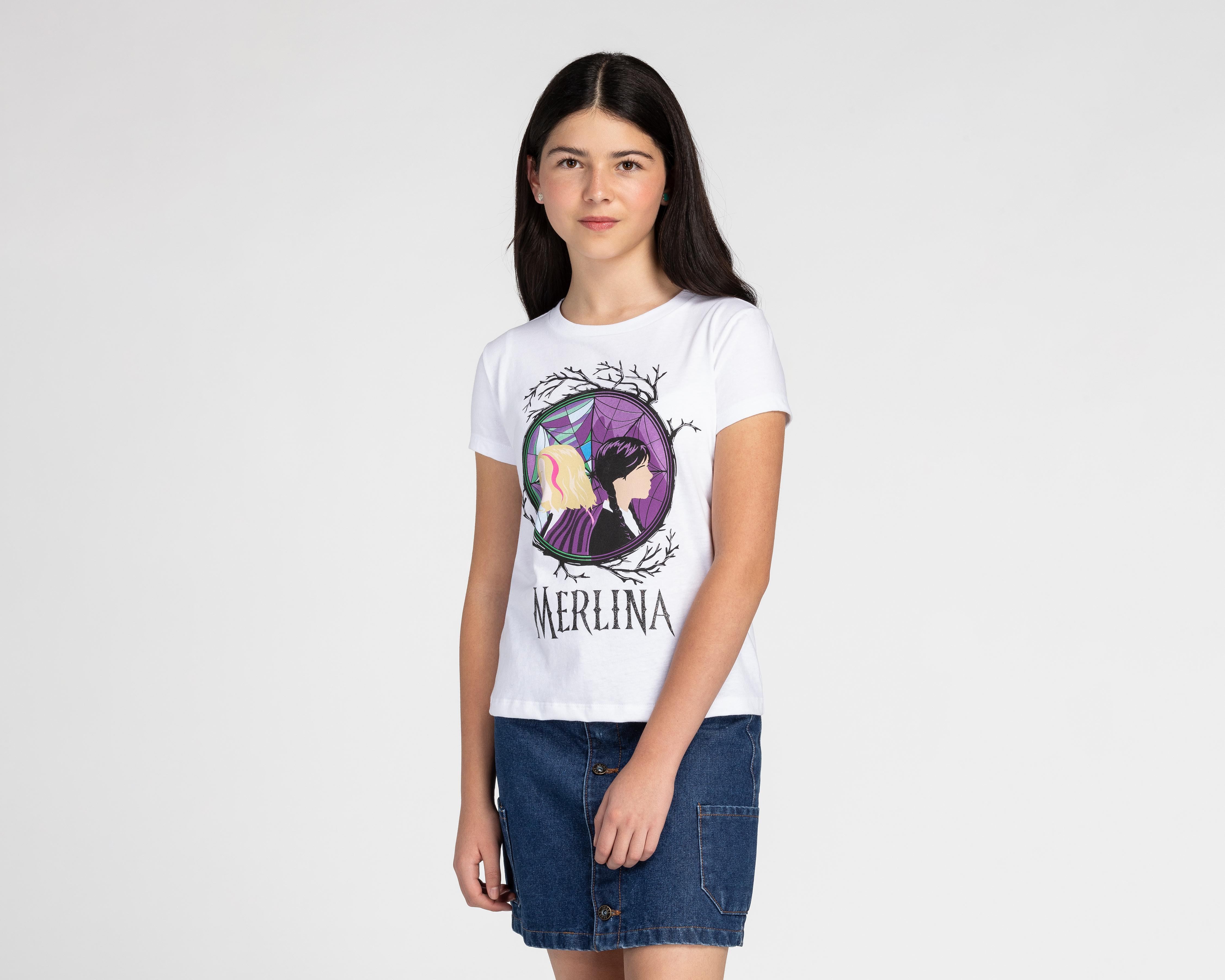 Foto 1 | Playera Merlina Manga Corta Estampada para Niña