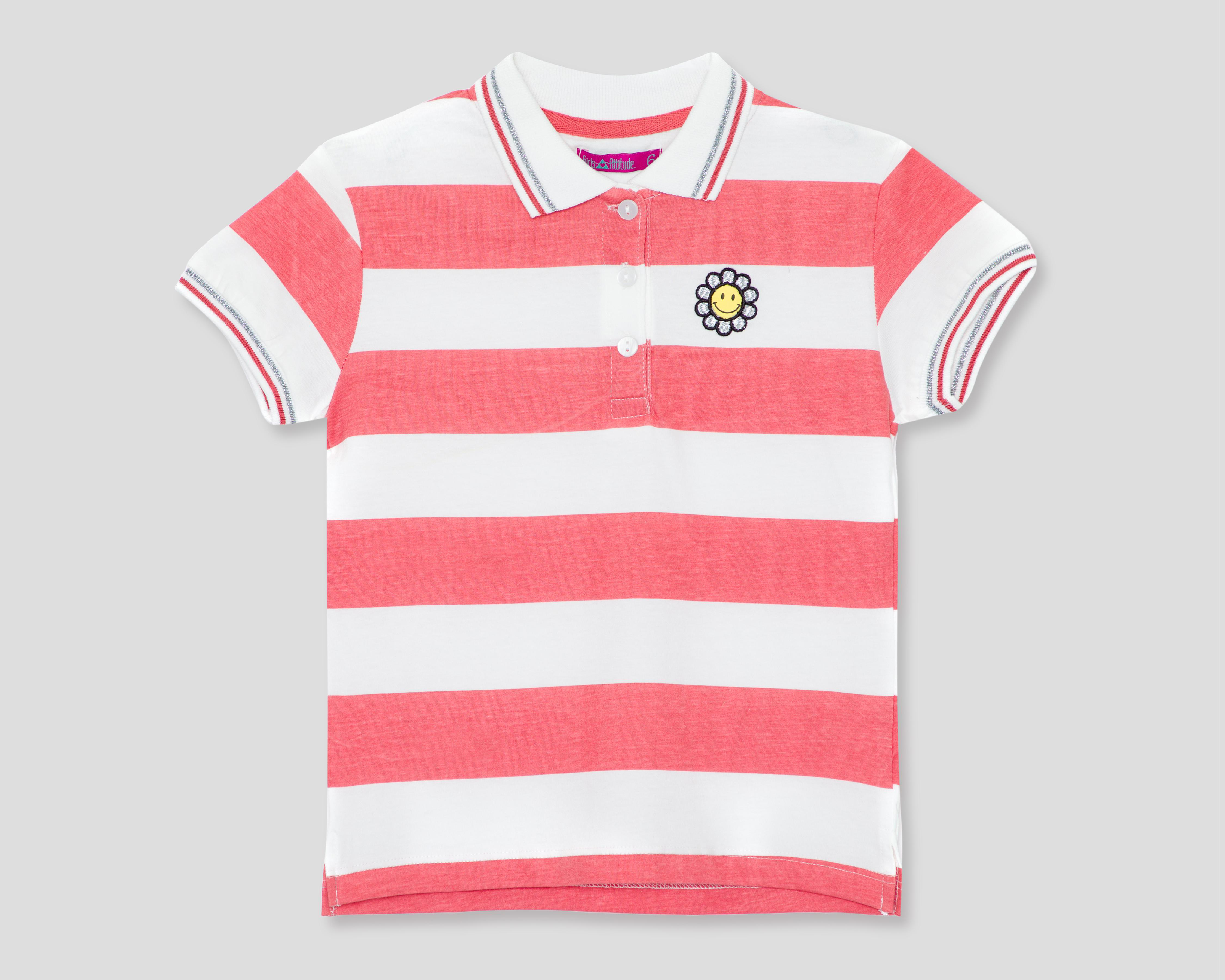 Playera Girls Attitude Manga Corta a Rayas para Niña