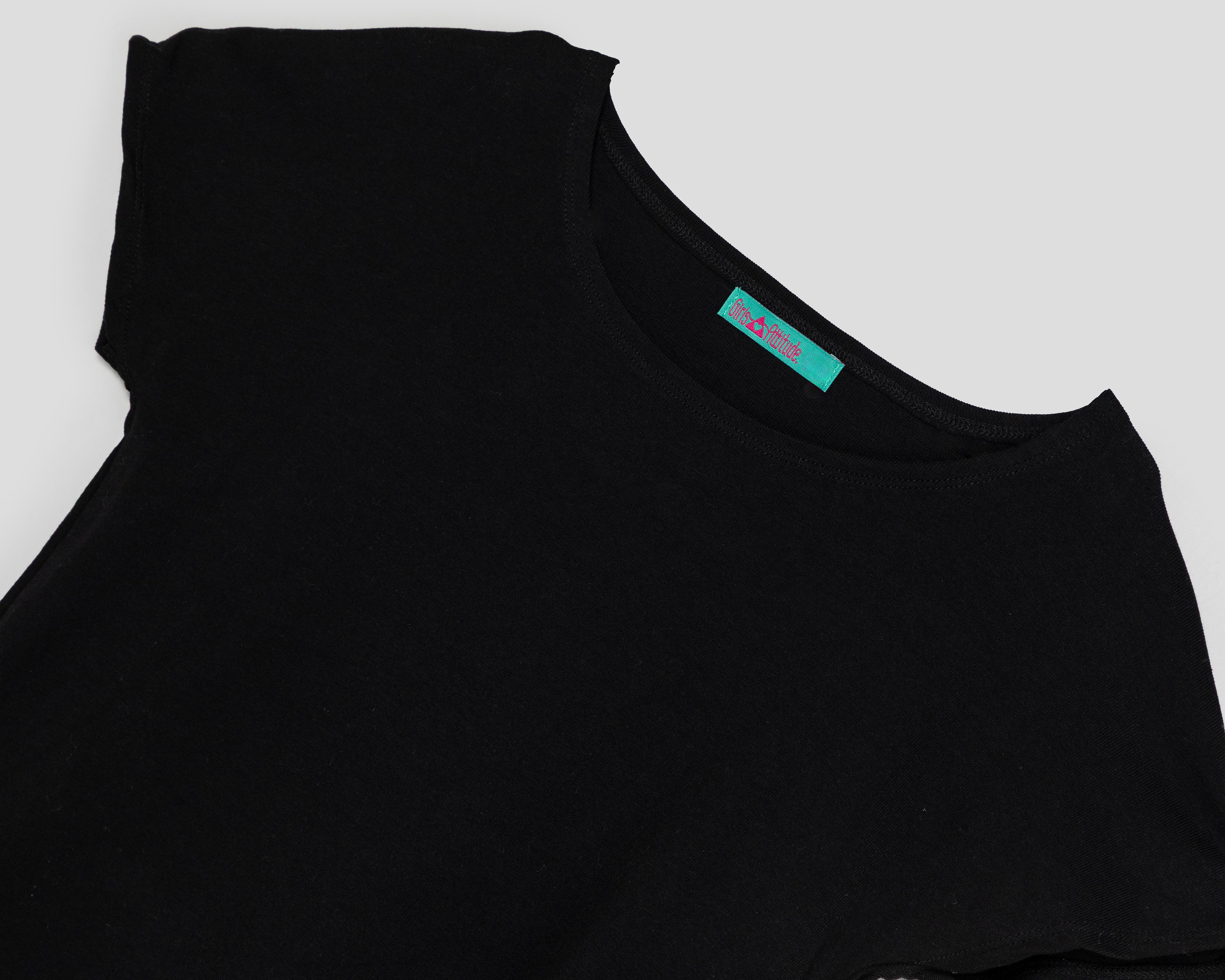 Foto 4 pulgar | Playera de Cuello Redondo Negra Girls Attitude para Niña