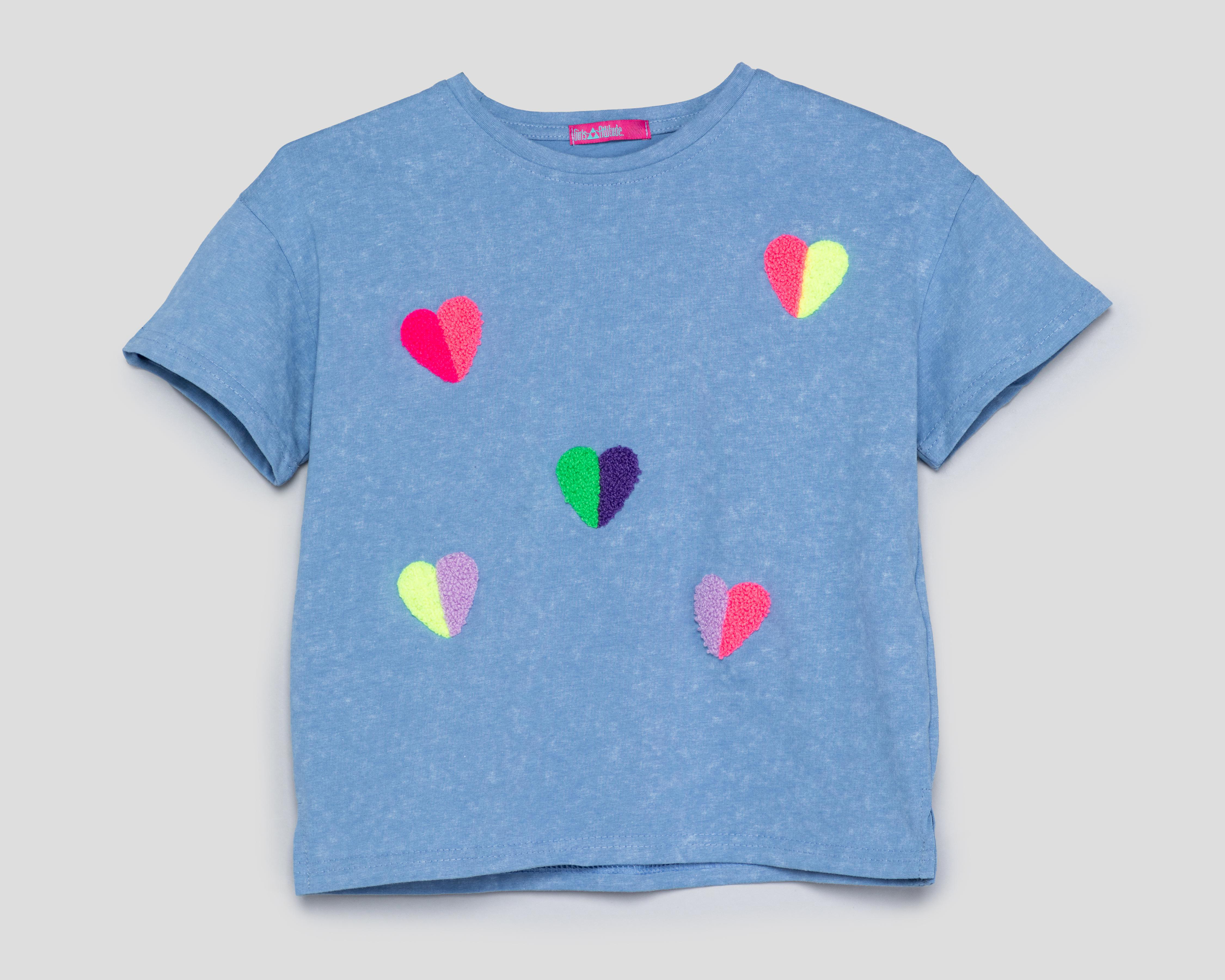Foto 2 pulgar | Playera de Cuello Redondo Azul Girls Attitude para Niña