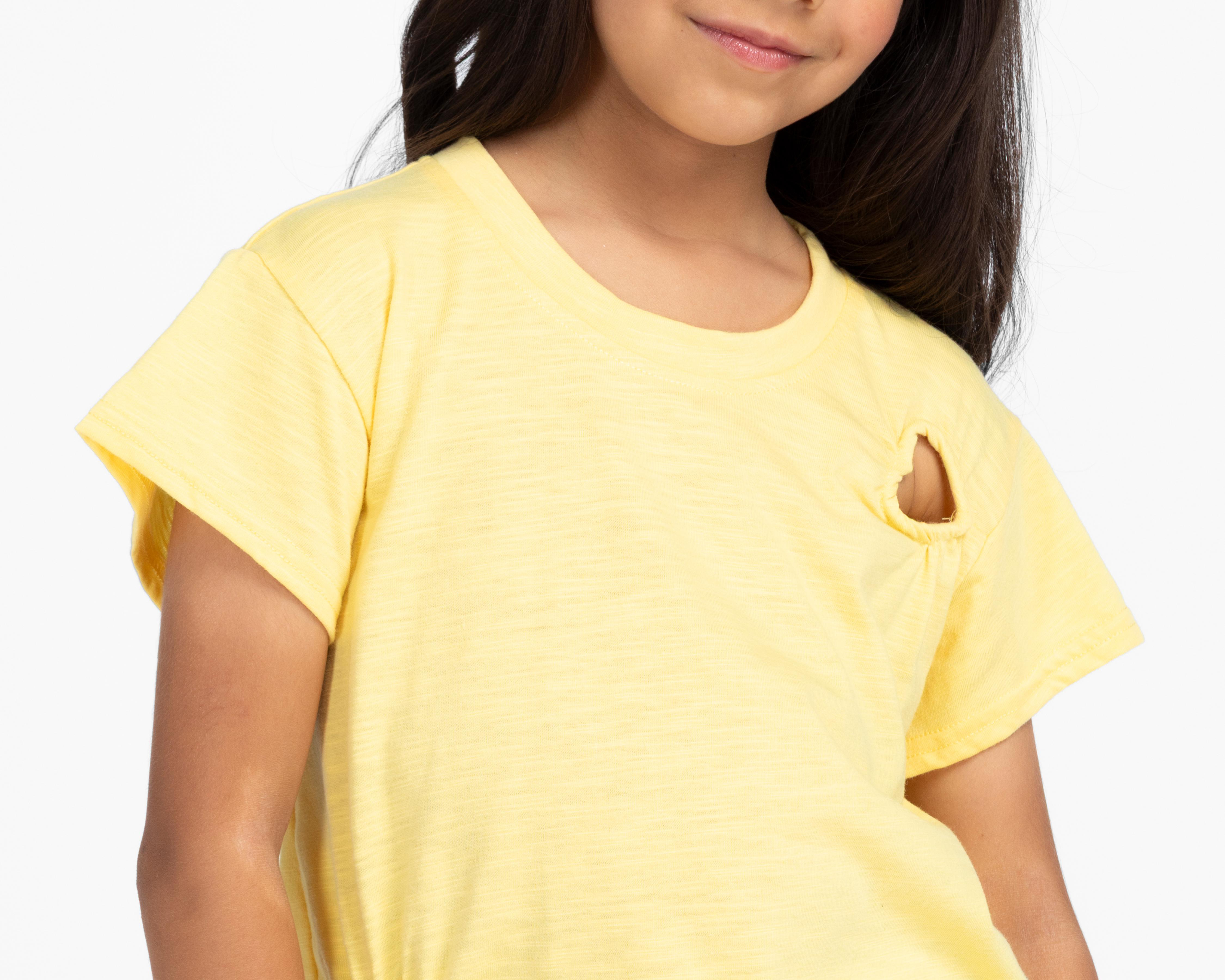Foto 5 pulgar | Playera de Cuello Redondo Amarilla Girls Attitude para Niña