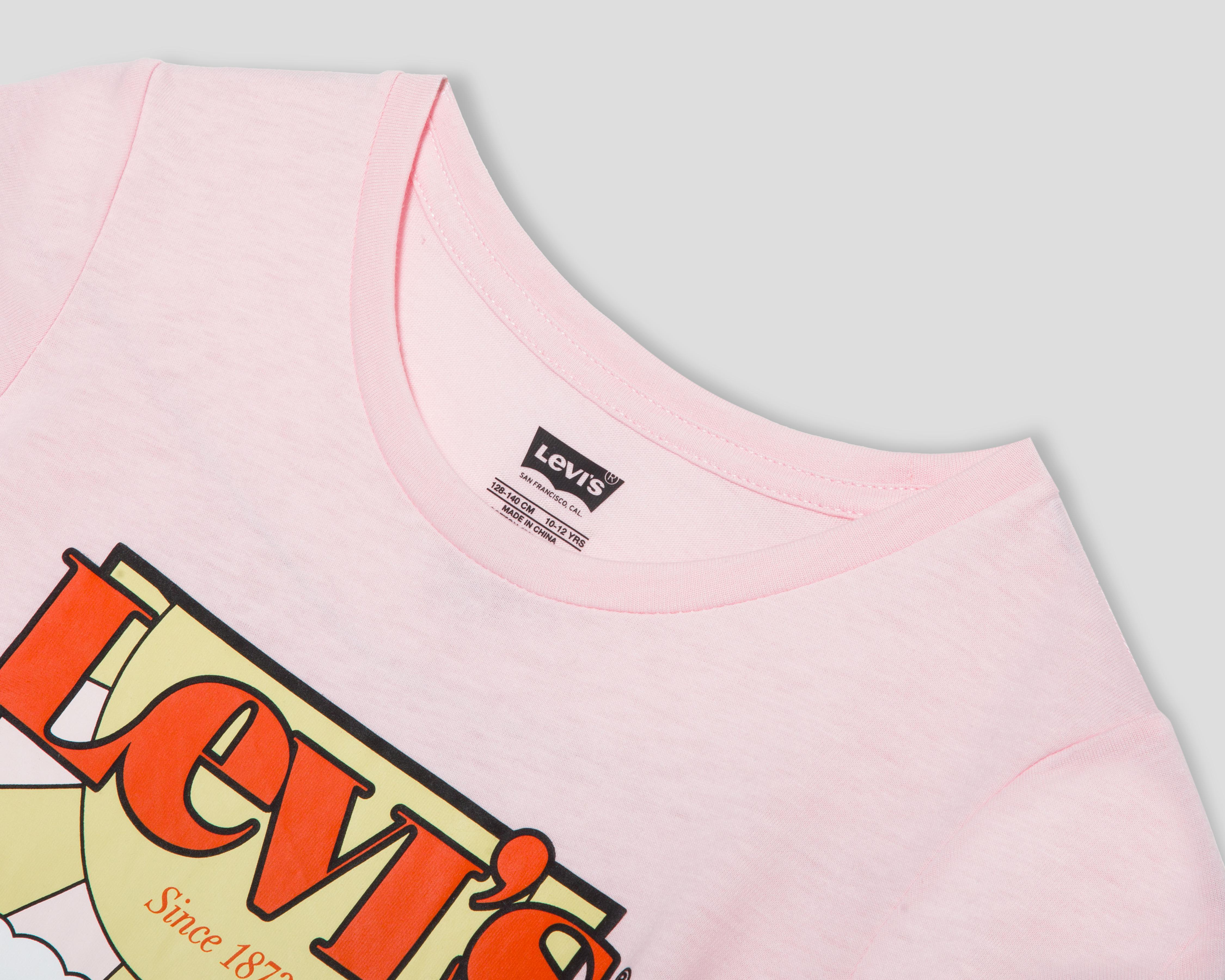 Foto 4 pulgar | Playera de Cuello Redondo Rosa Levi's para Niña