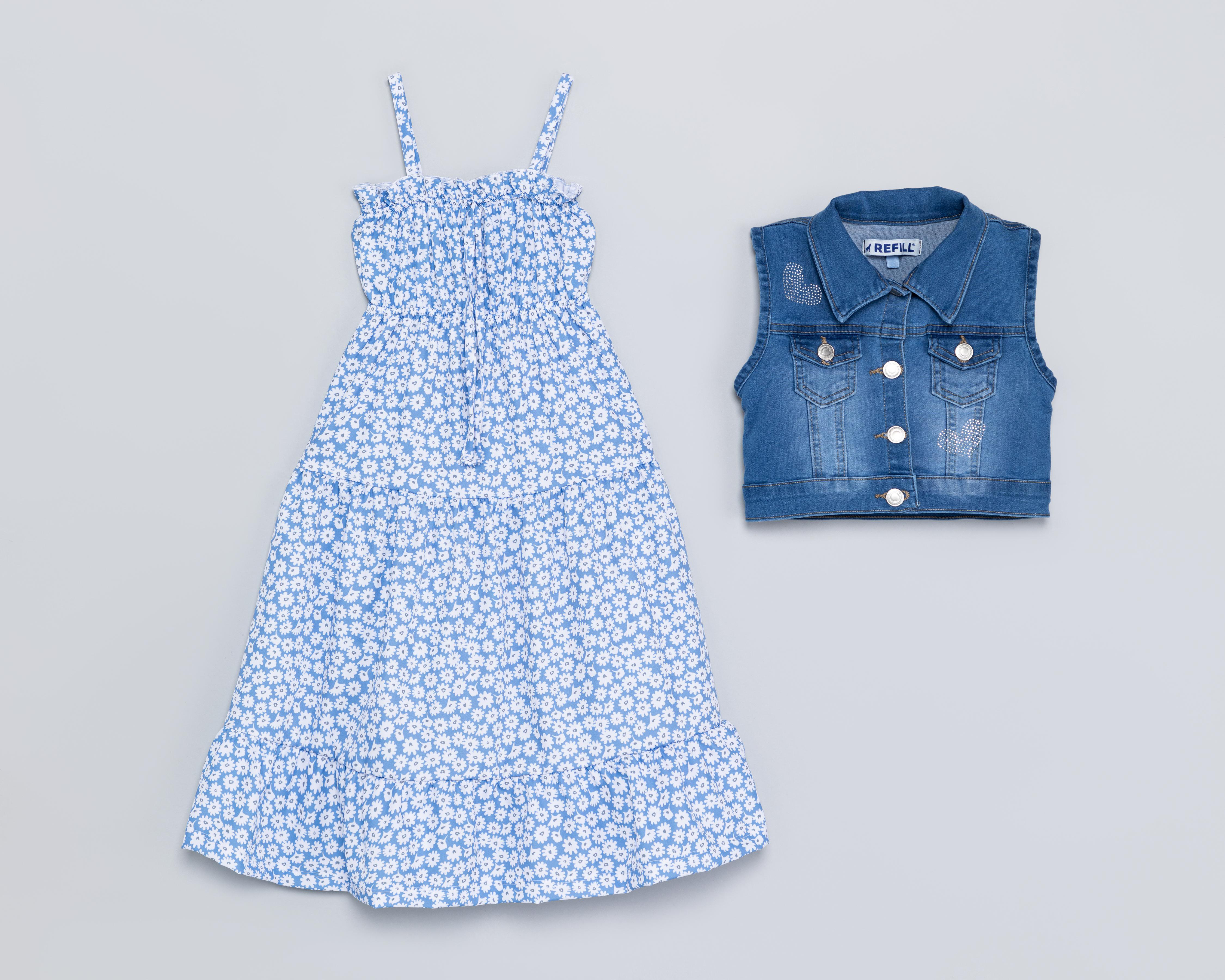 Foto 1 | Vestido Azul Refill para Niña con Chaleco