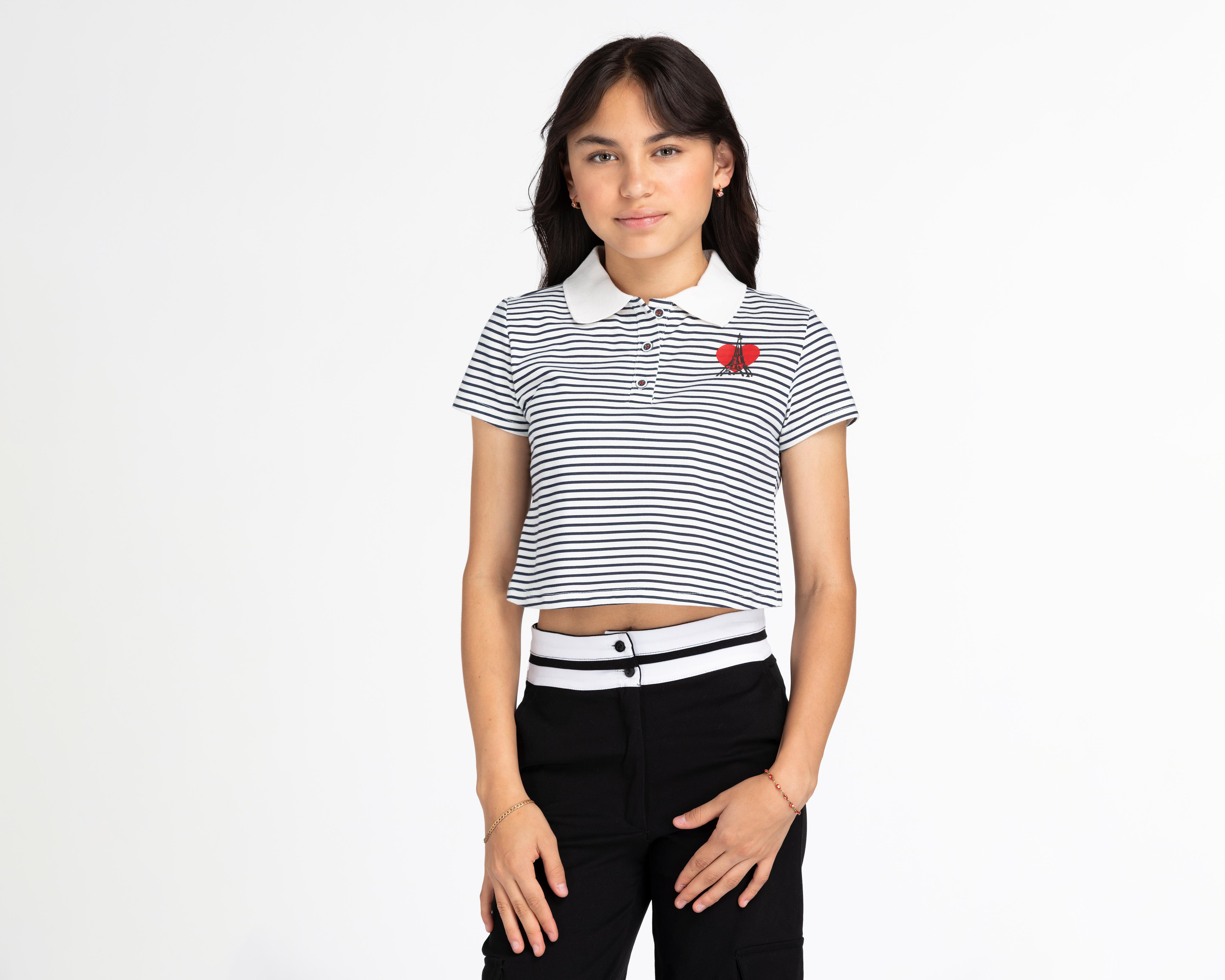 Playera Polo Refill Manga Corta a Rayas para Niña