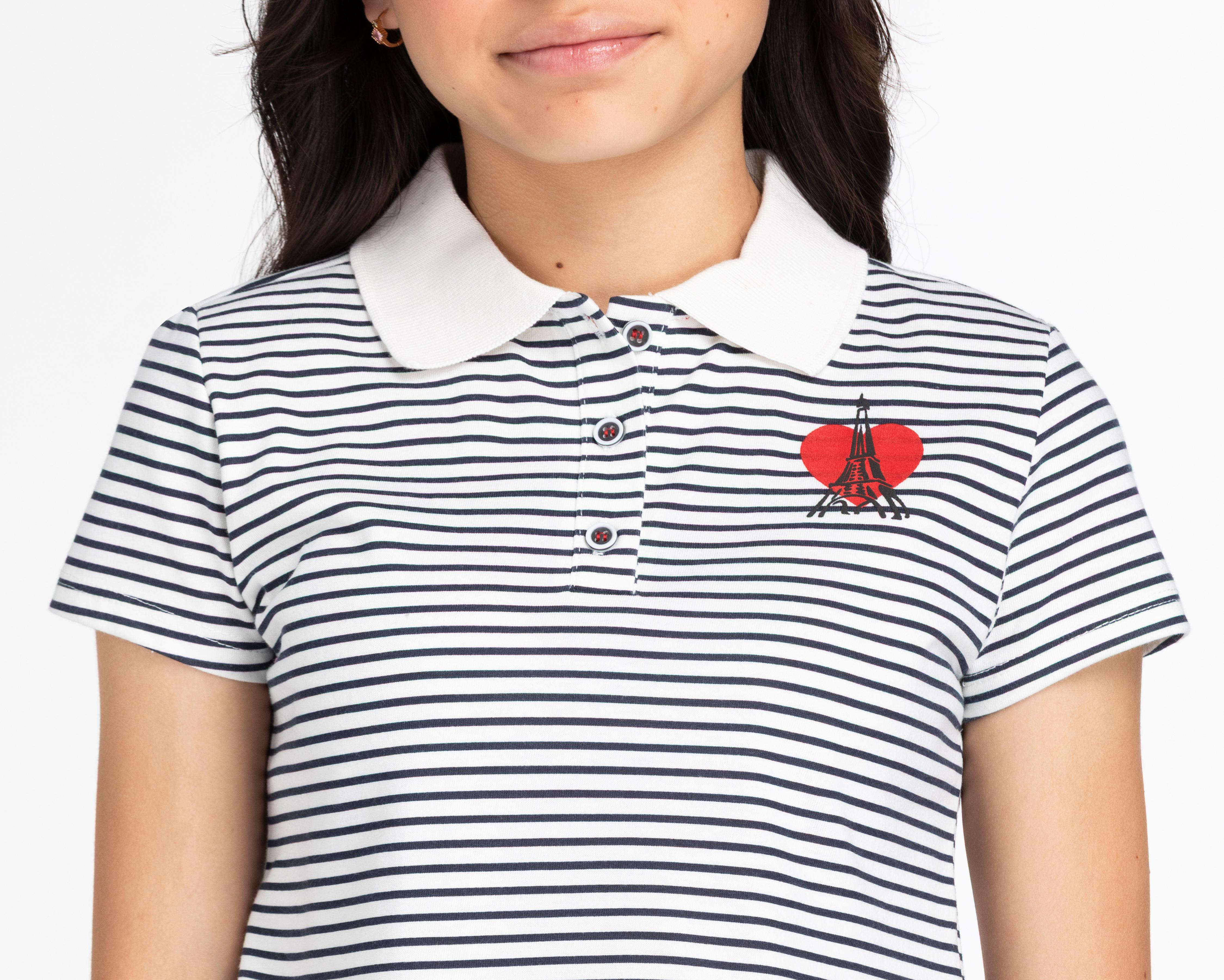 Foto 5 pulgar | Playera Polo Refill Manga Corta a Rayas para Niña