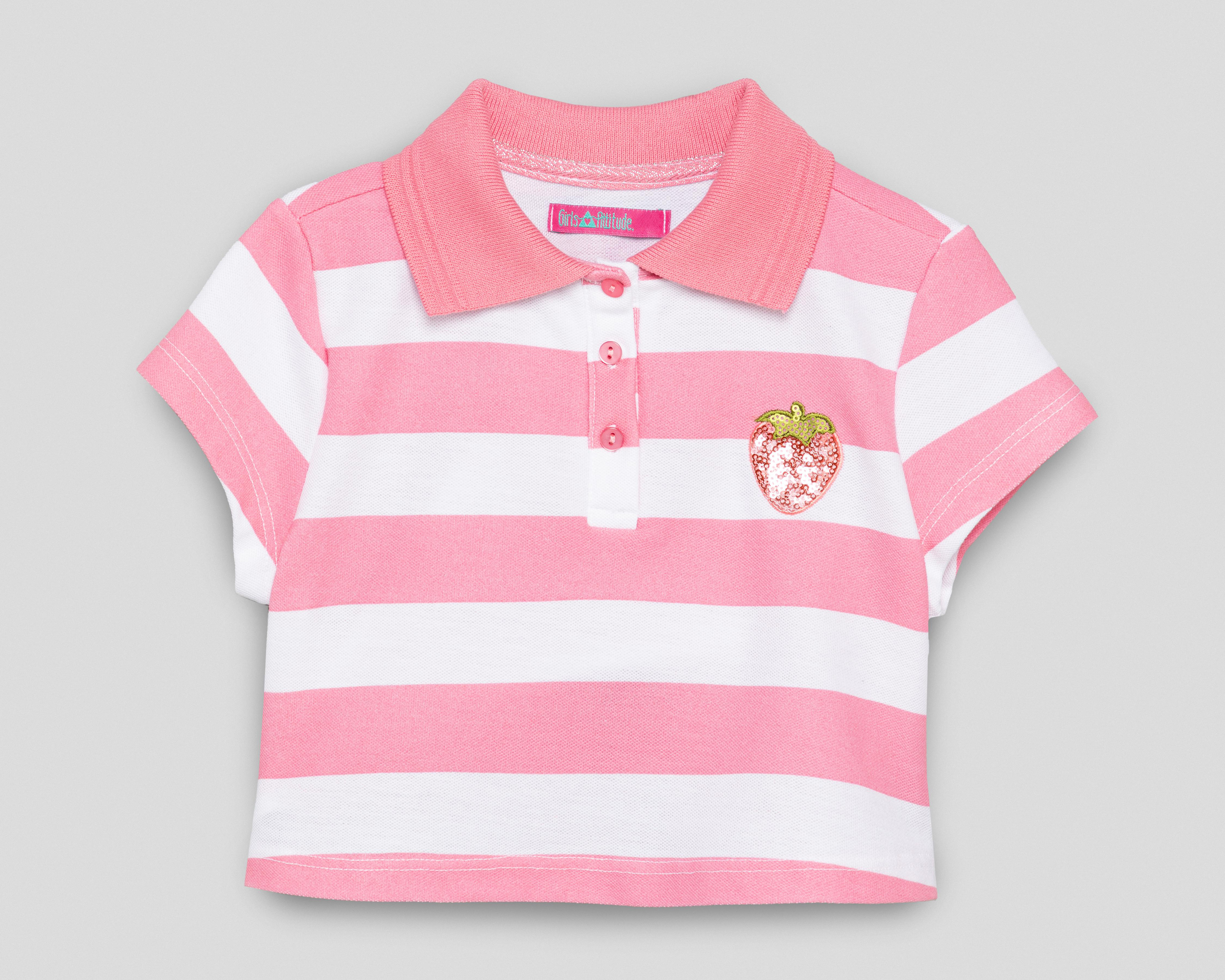 Playera Polo Girls Attitude Manga Corta a Rayas para Niña
