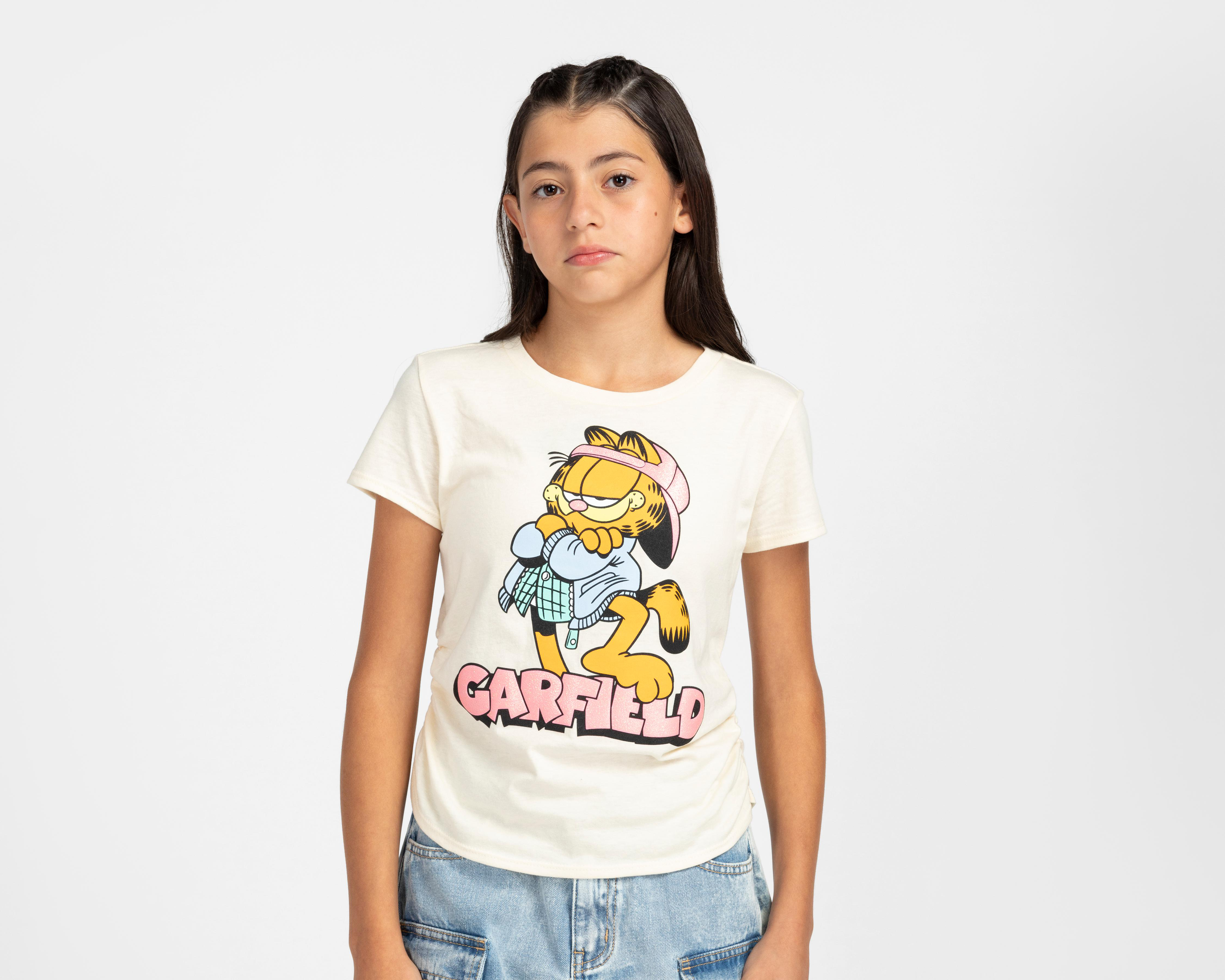 Foto 2 pulgar | Playera de Cuello Redondo Crema Garfield para Niña