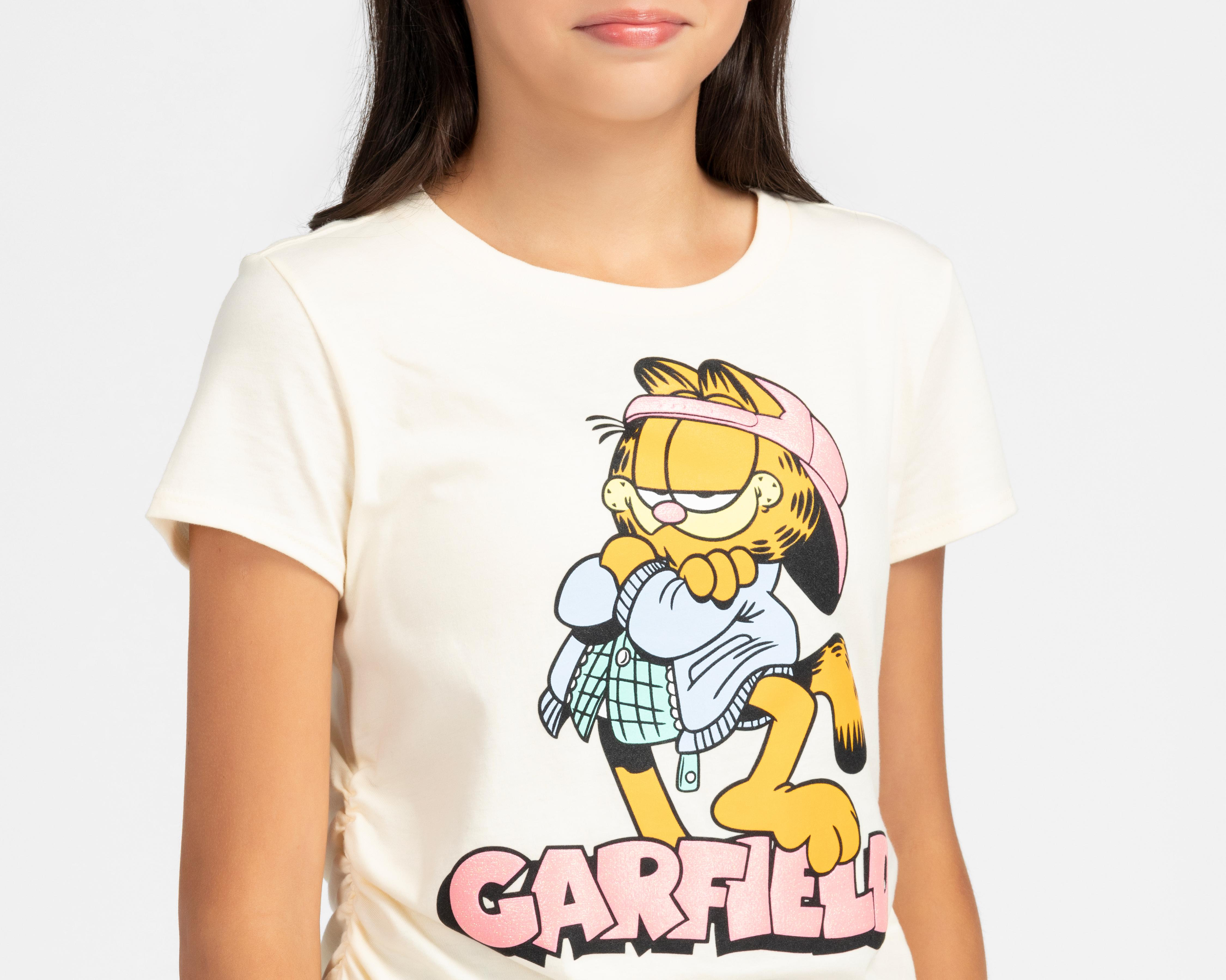 Foto 5 pulgar | Playera de Cuello Redondo Crema Garfield para Niña