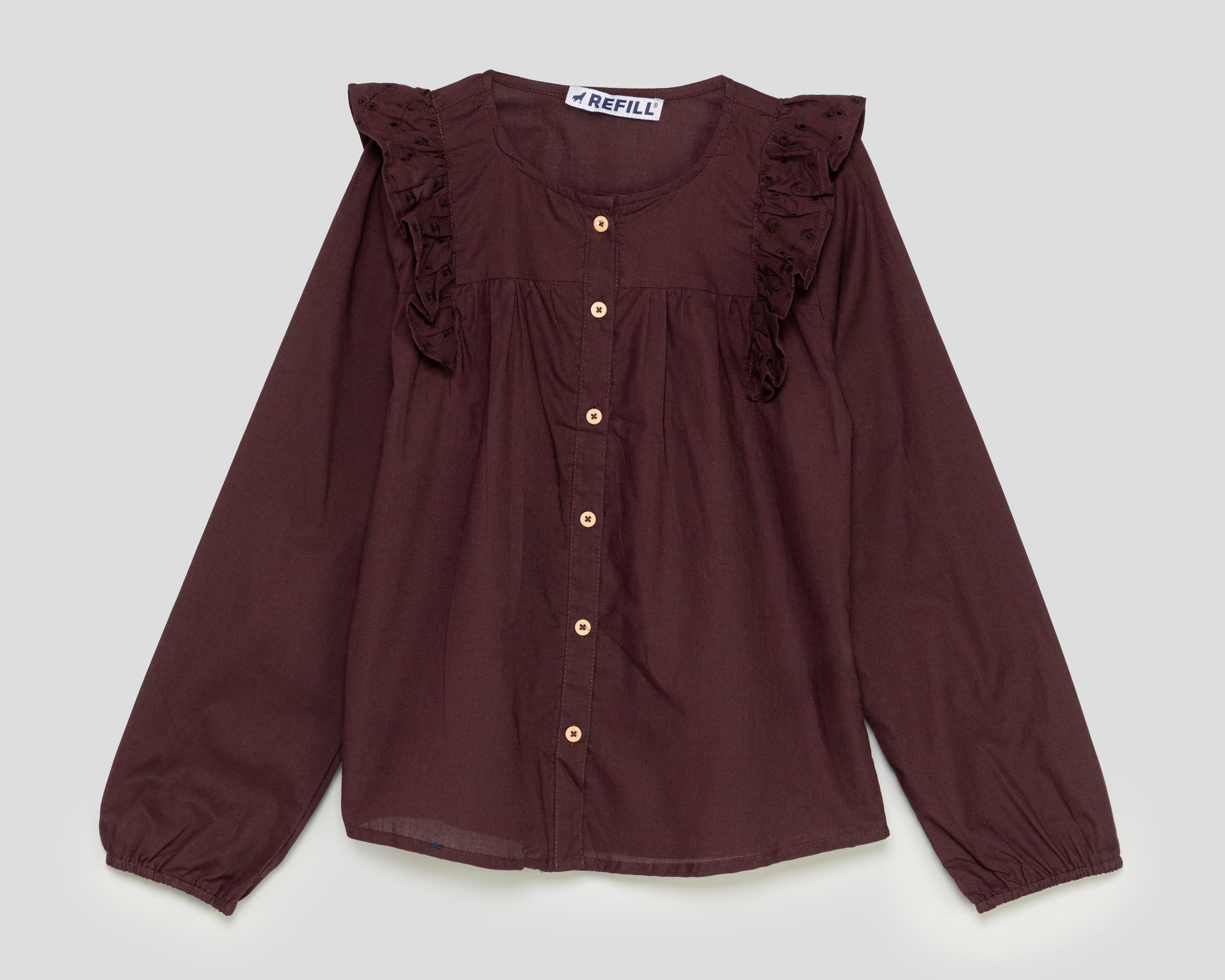 Blusa de Cuello Redondo Café Refill para Niña