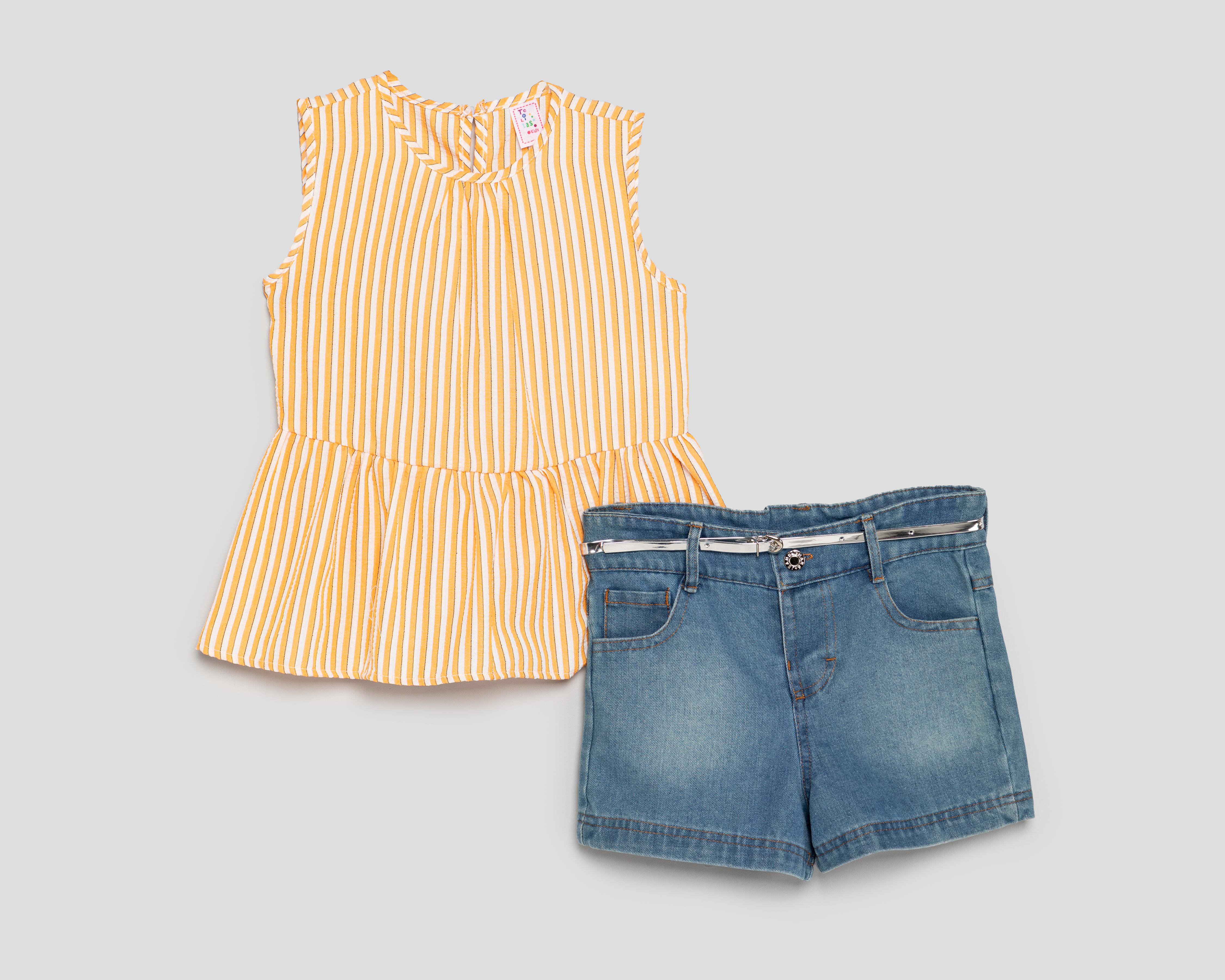 Blusa y Short con Cinturón Telitas para Niña
