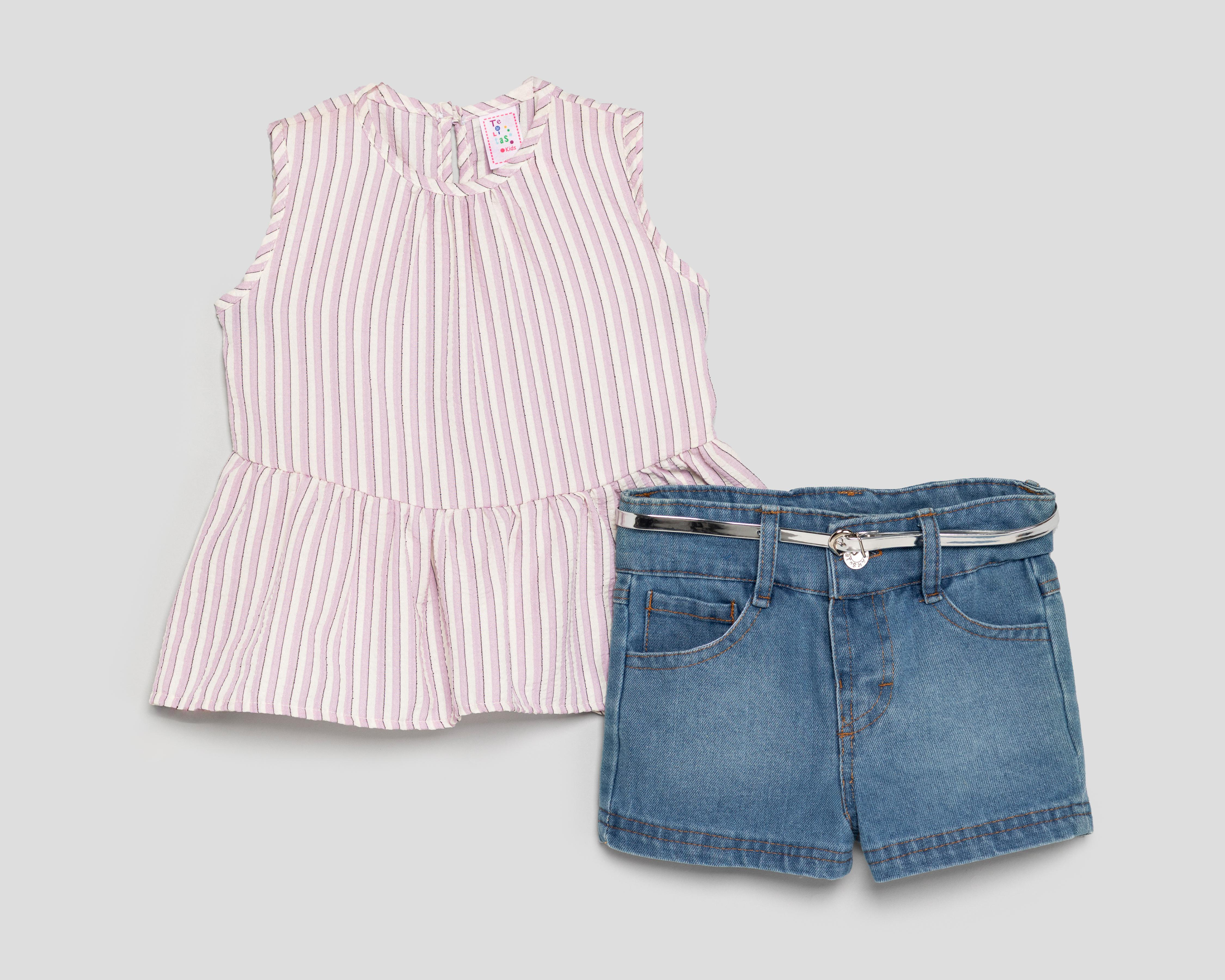 Blusa y Short con Cinturón Telitas para Niña