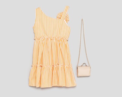 Foto 2 | Vestido Anaranjado Telitas para Niña con Bolsa