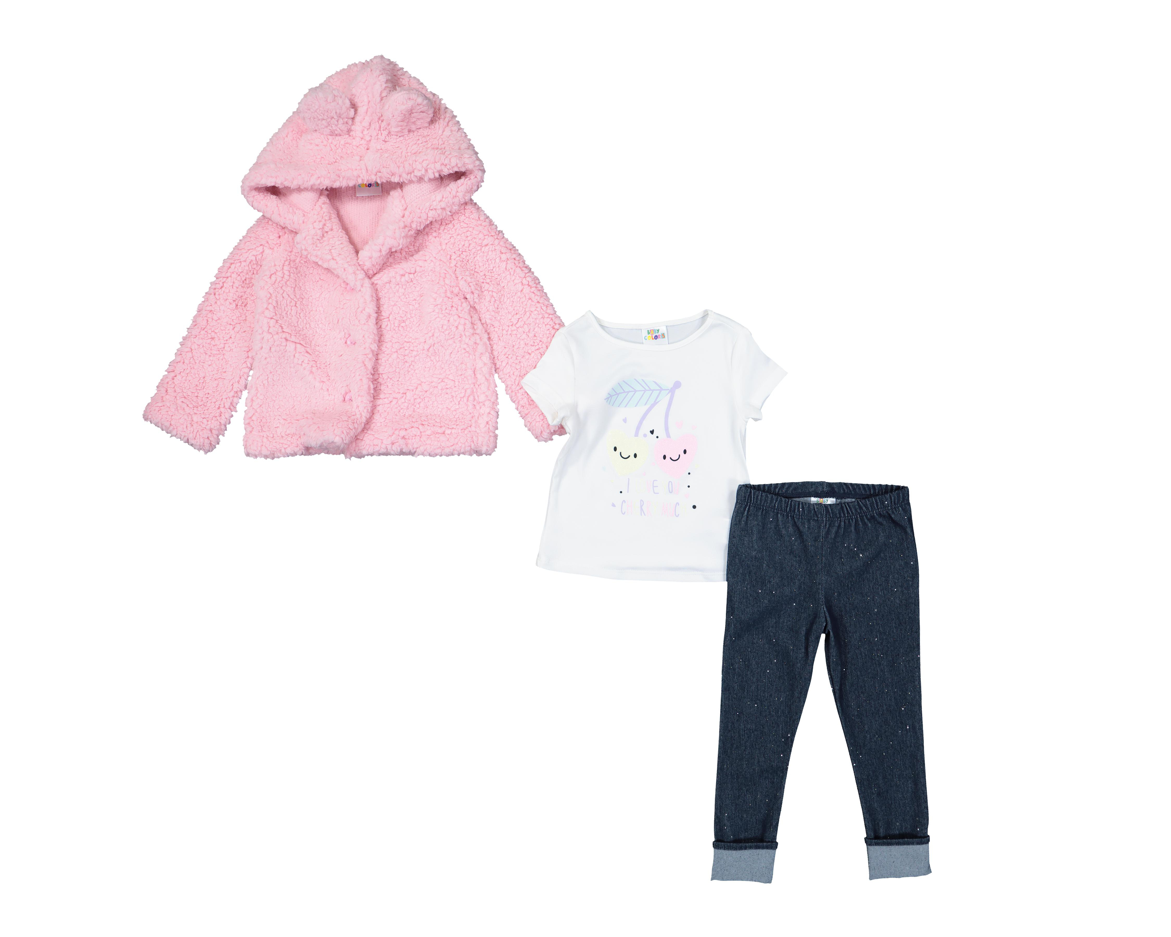 Playera y Pantalón Baby Colors con Chamarra para Bebé Niña