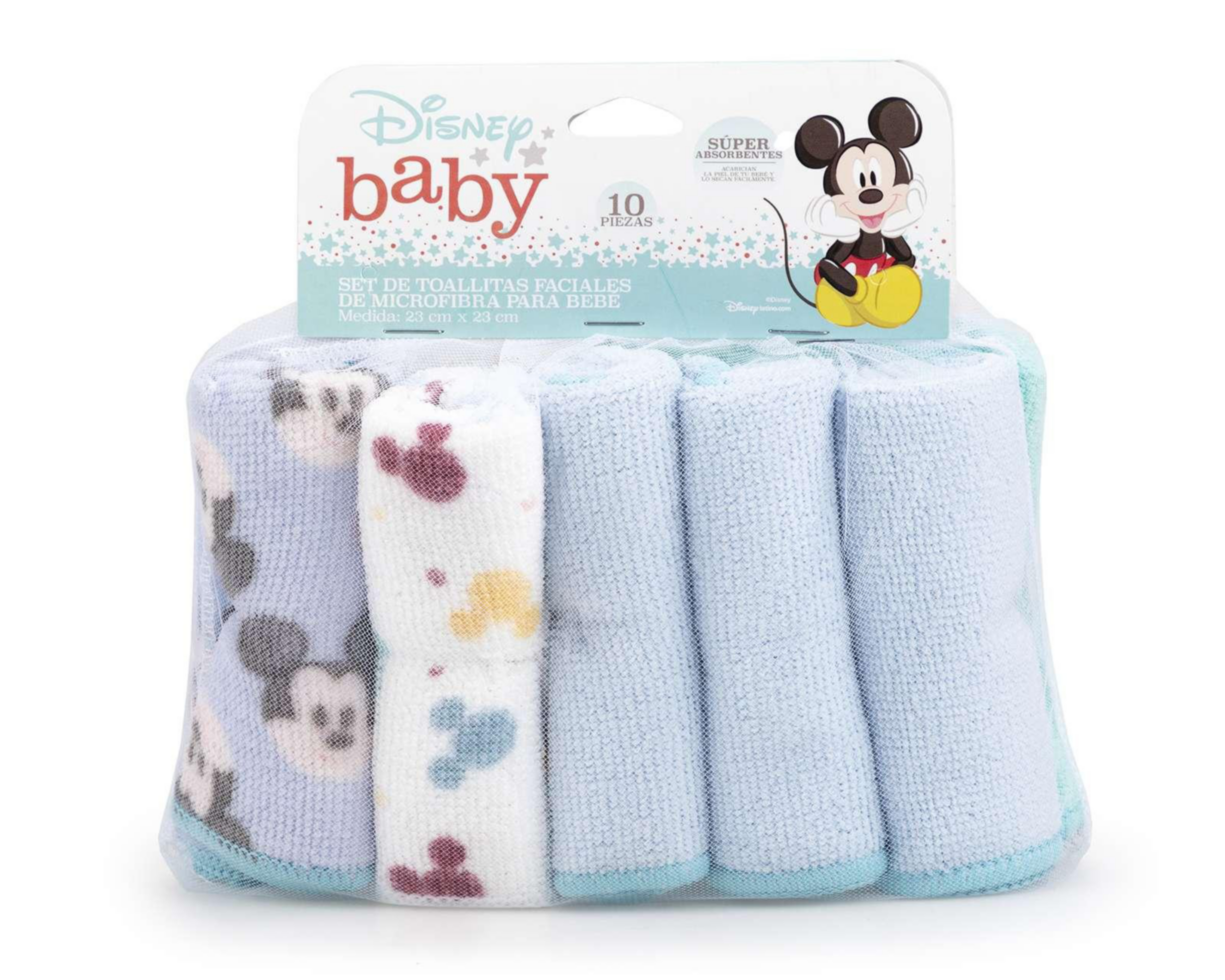 Toalla Facial Mickey Mouse Disney Baby Azul 10 Piezas