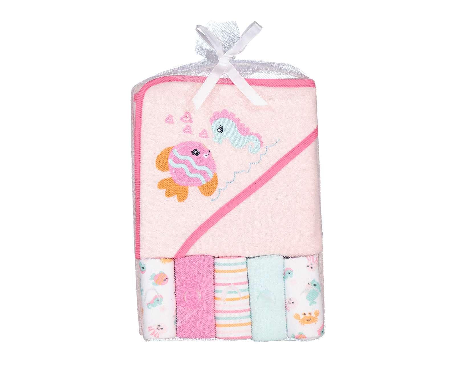 Toalla de Baño y Toallitas Faciales Baby Colors para Bebé Niña