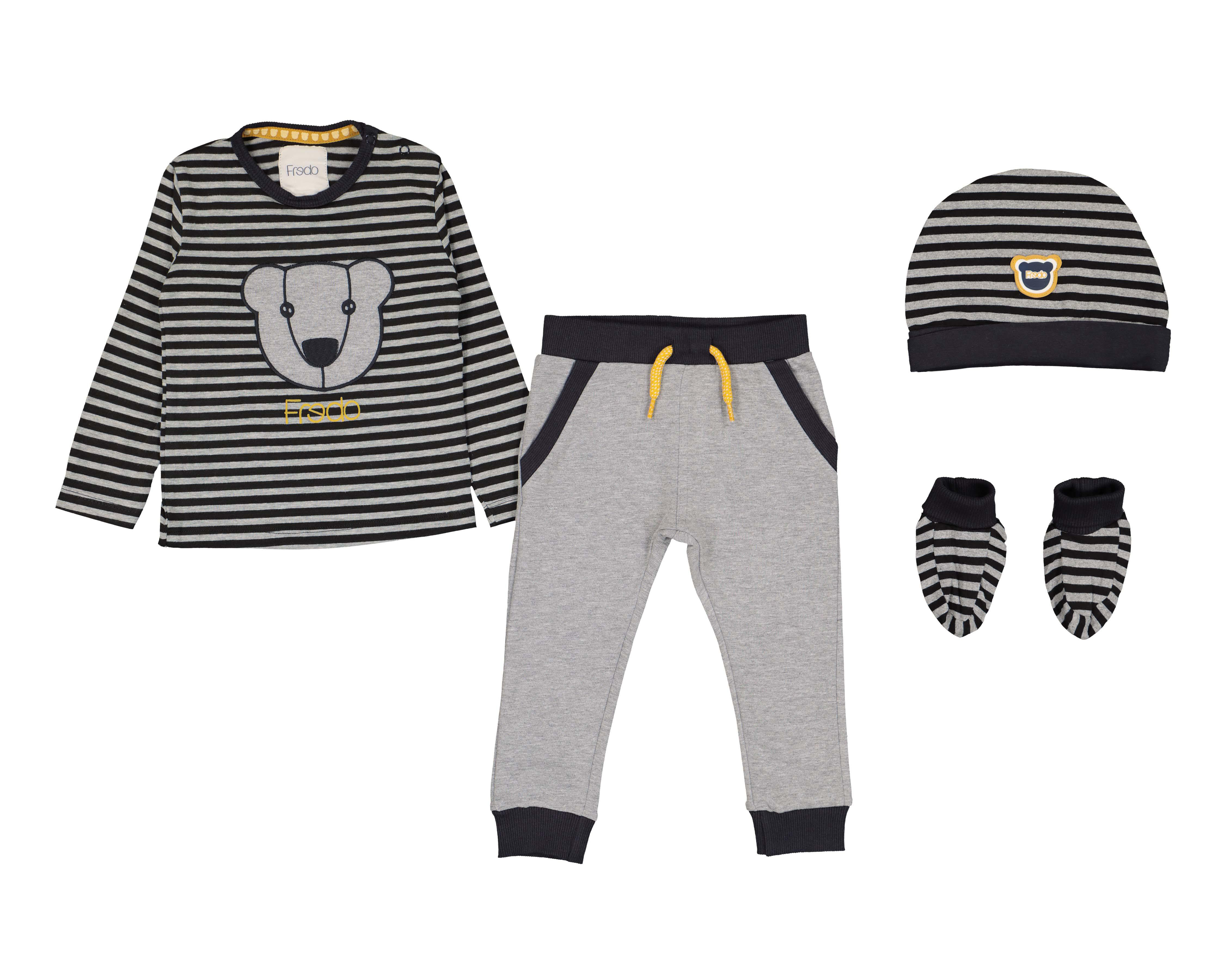 Playera y Pantalón Fredo con Gorro para Bebé Niño 4 Piezas $269