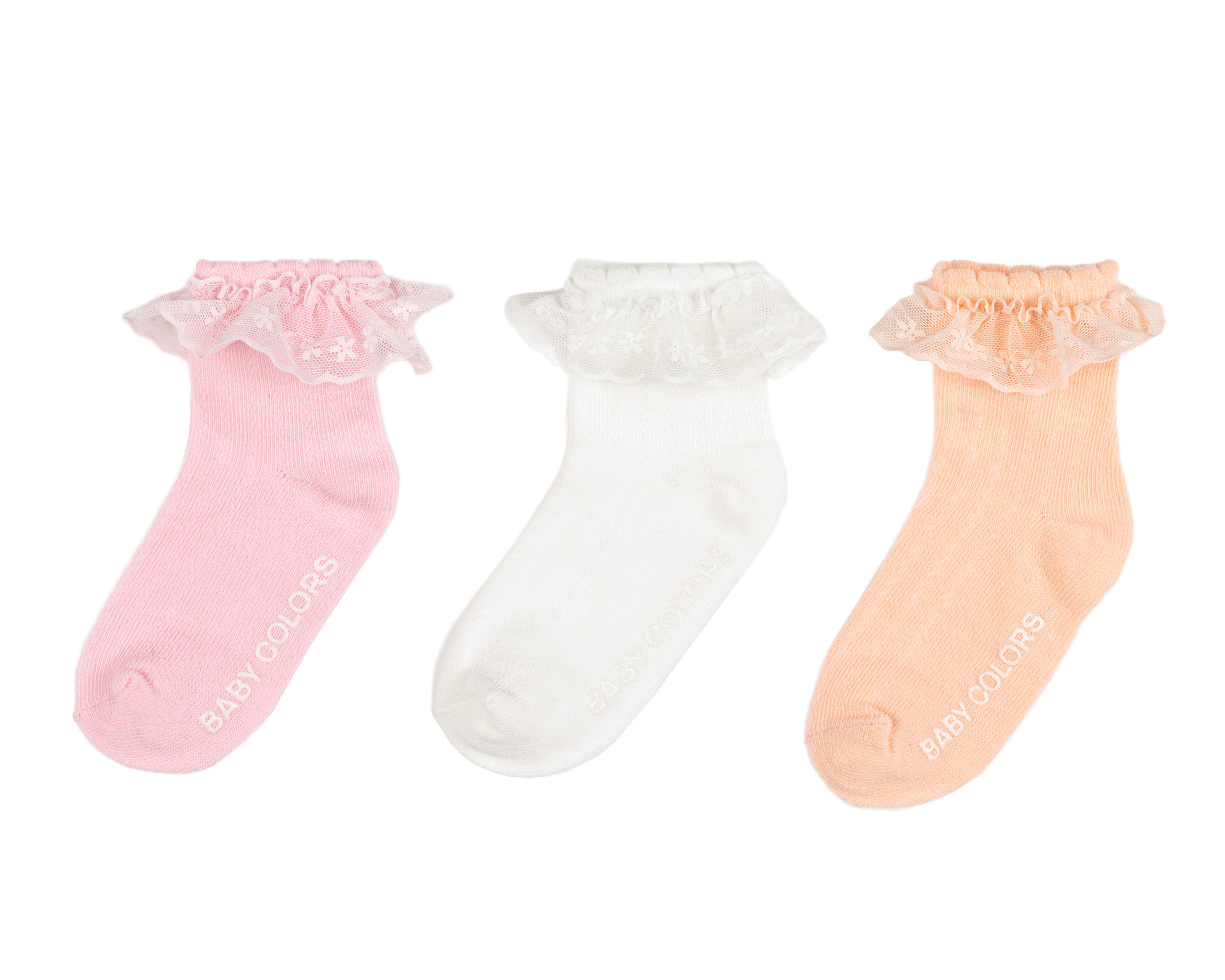 Calcetas Baby Colors para Bebé Niña con Holán 3 Pares