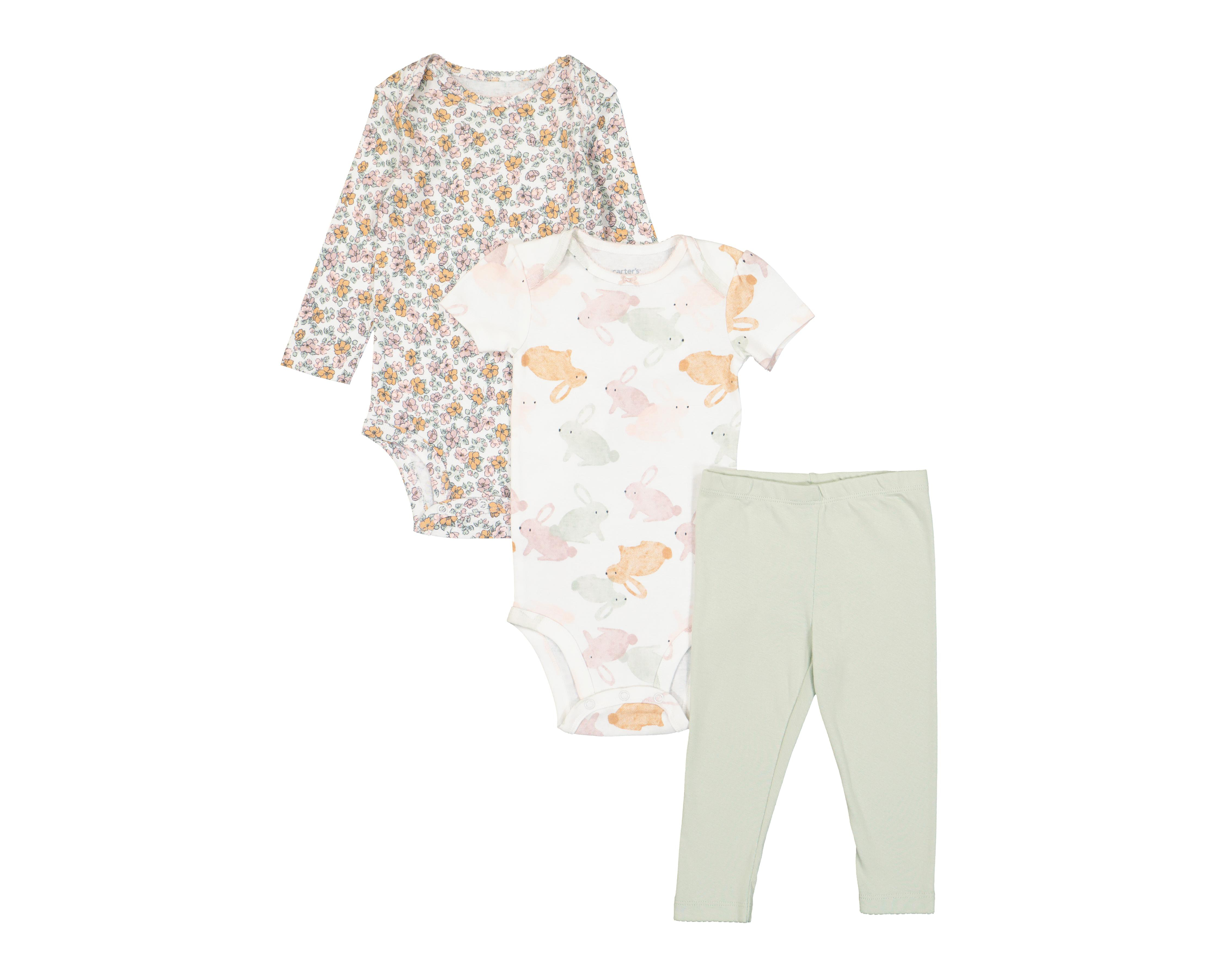 Pañalero y Pantalón Carter's de Algodón para Bebé Niña 3 Piezas $439