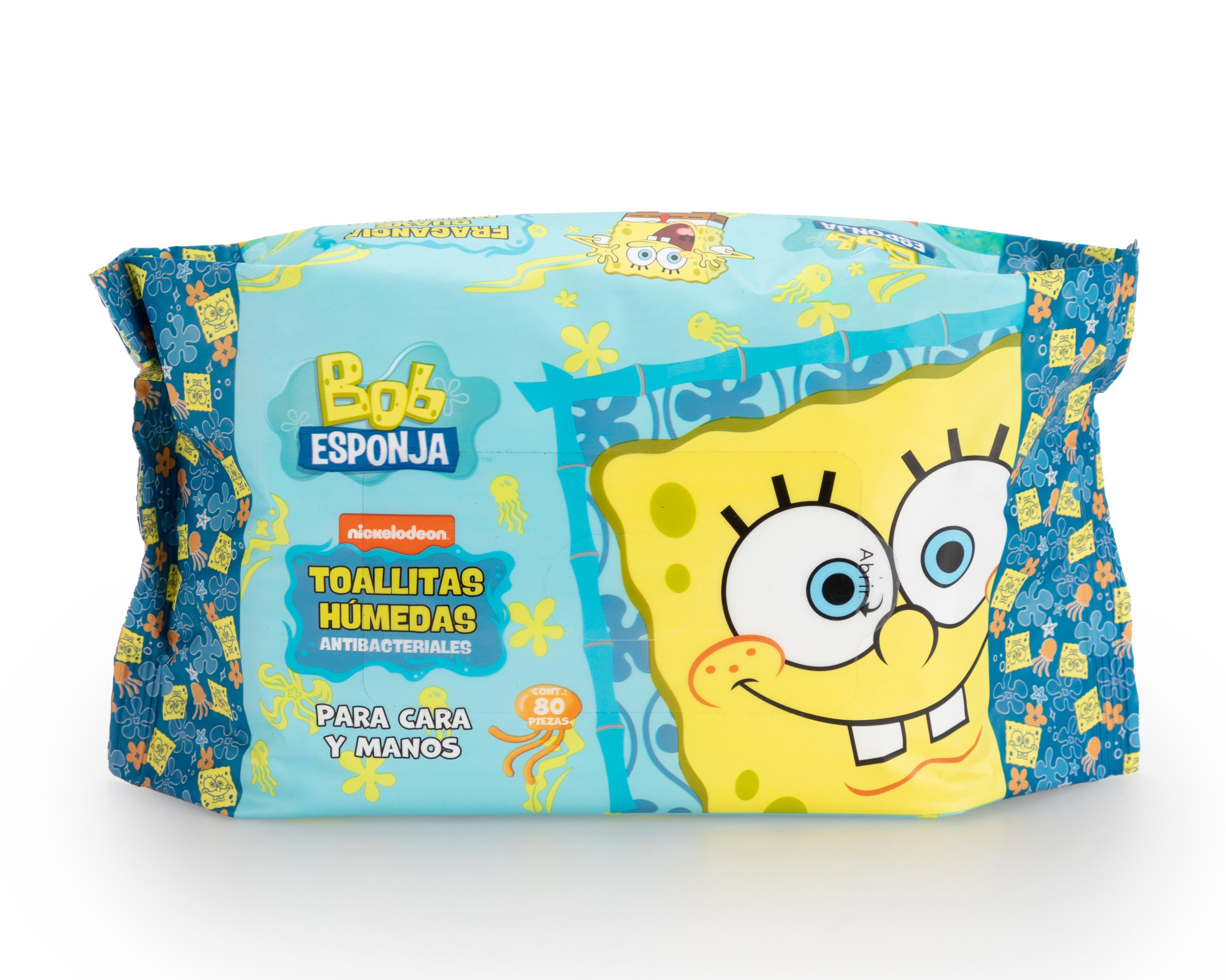 Toallitas para Cara y Manos Bob Esponja Antibacteriales 80 Piezas