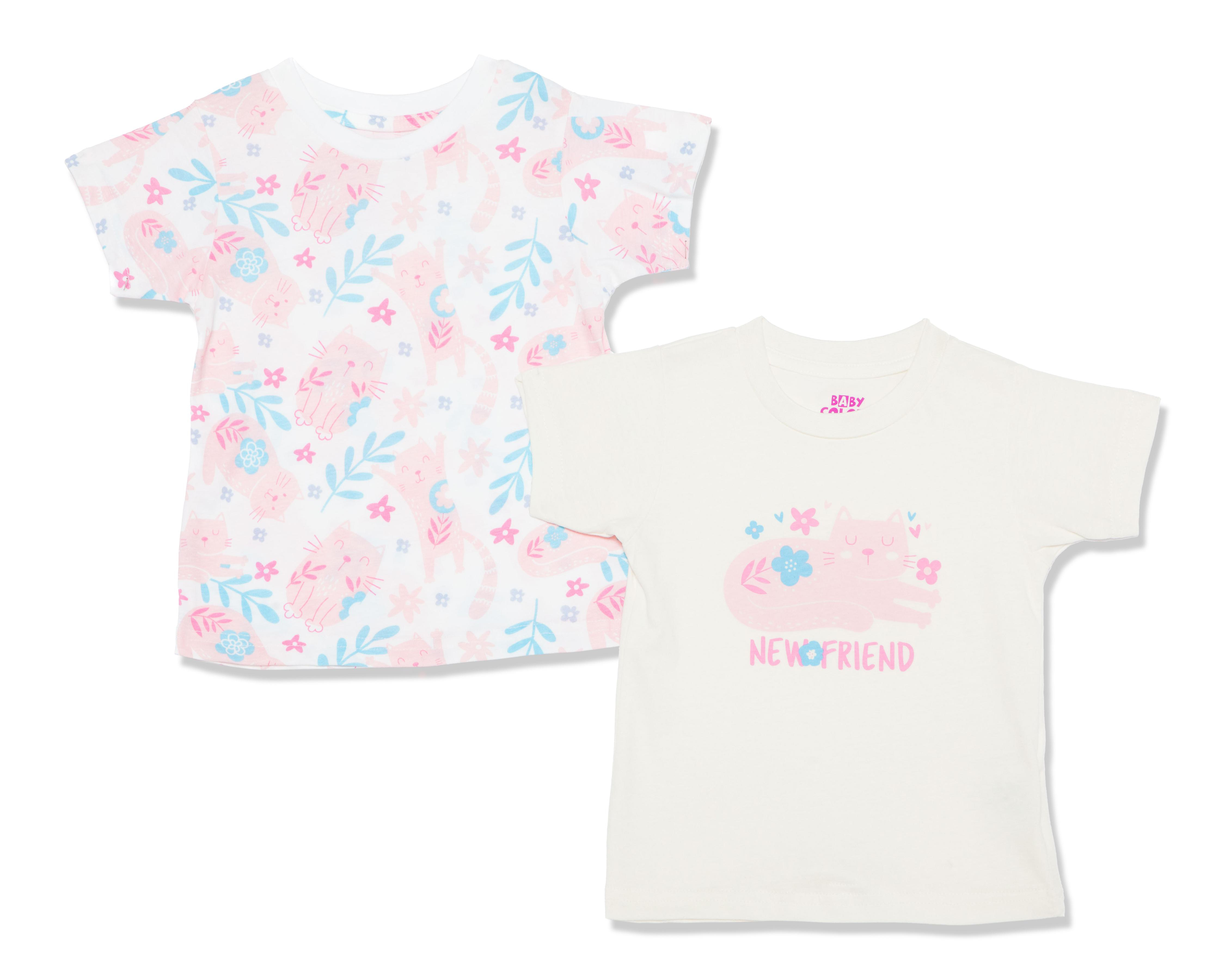 Playera para Bebé Niña Baby Colors de Algodón Manga Corta 2 Piezas