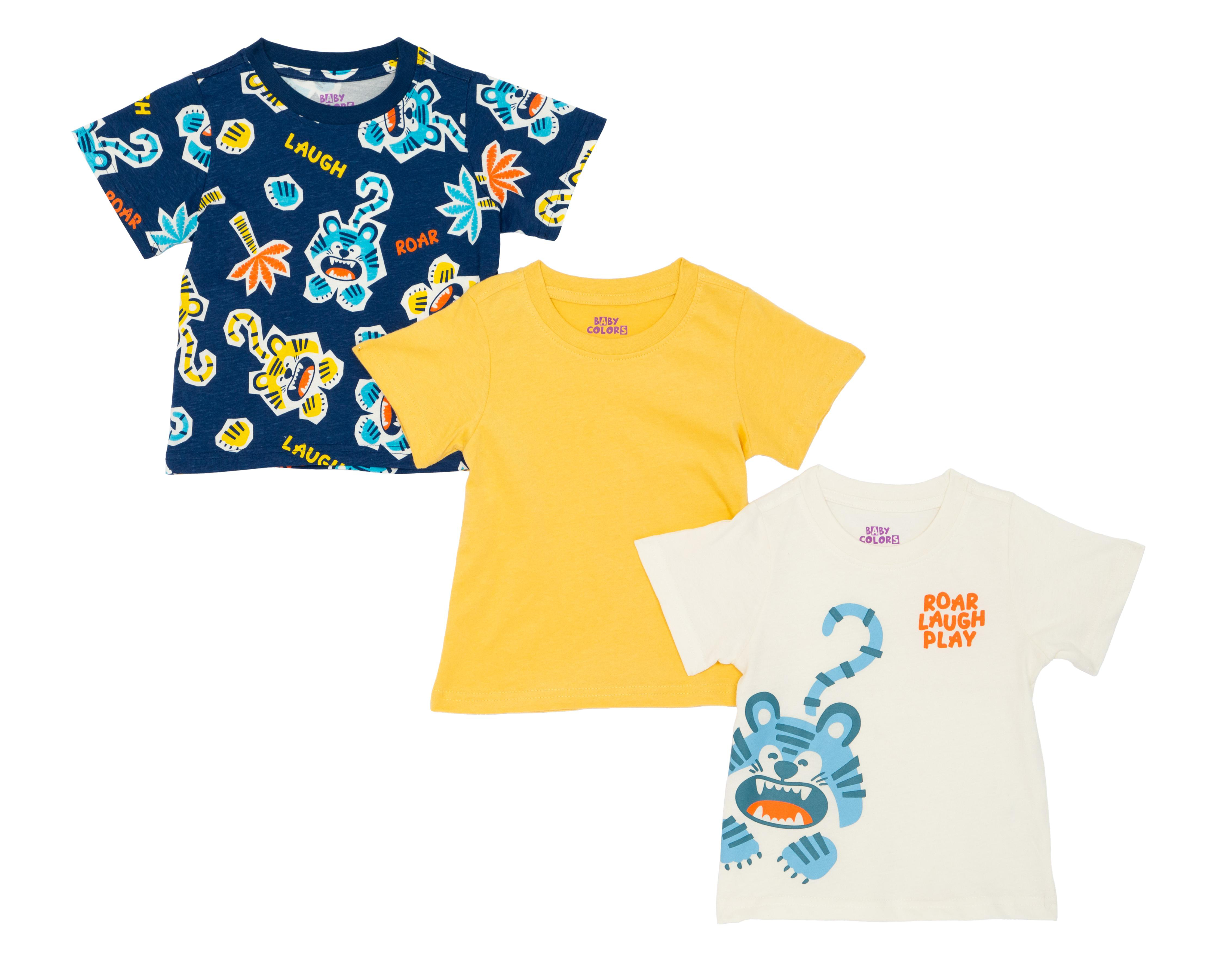 Foto 2 pulgar | Playera para Bebé Niño Baby Colors de Algodón Print Tigres 3 Piezas