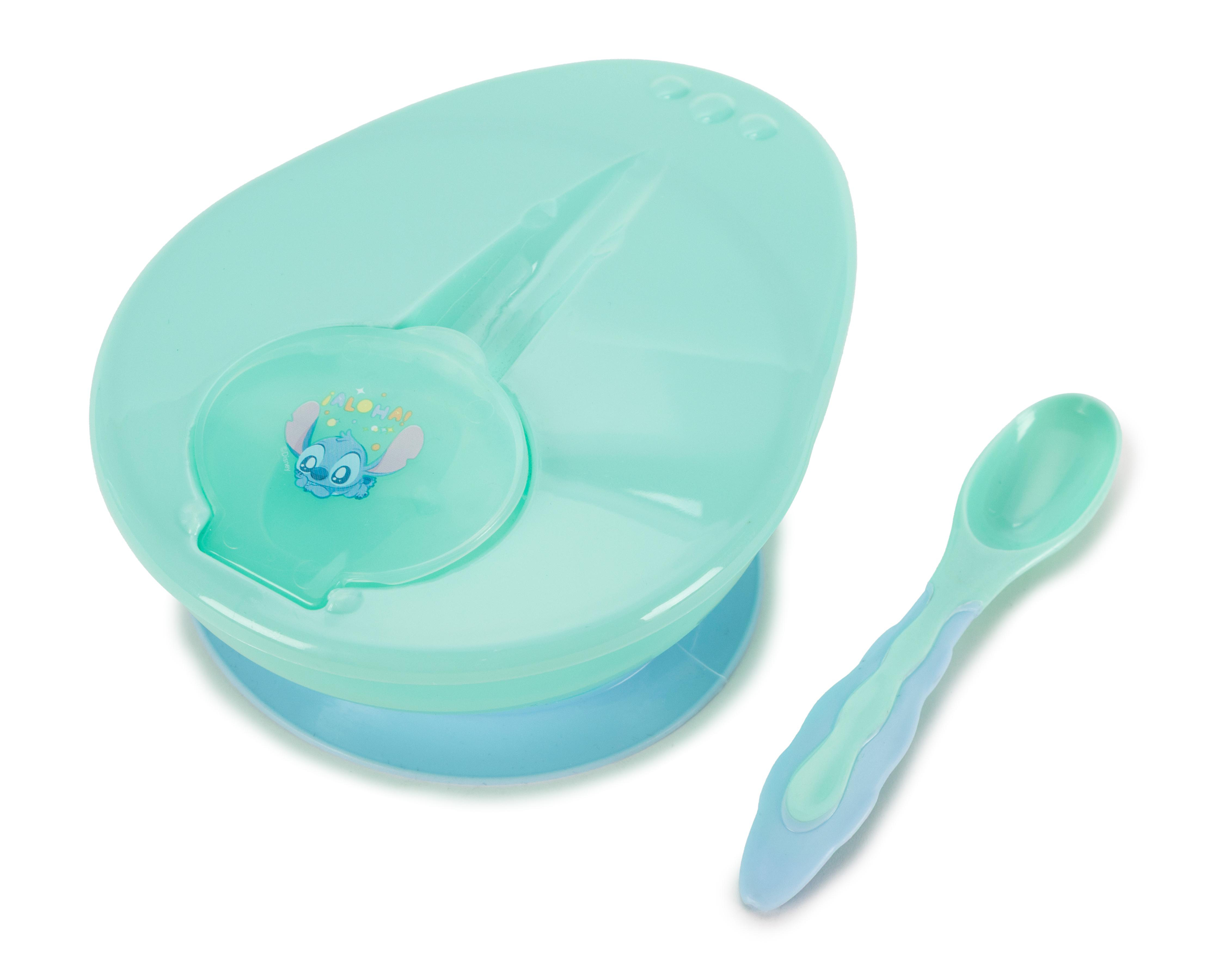 Foto 4 pulgar | Plato con Tapa y Cuchara para Bebé Disney Baby Stitch