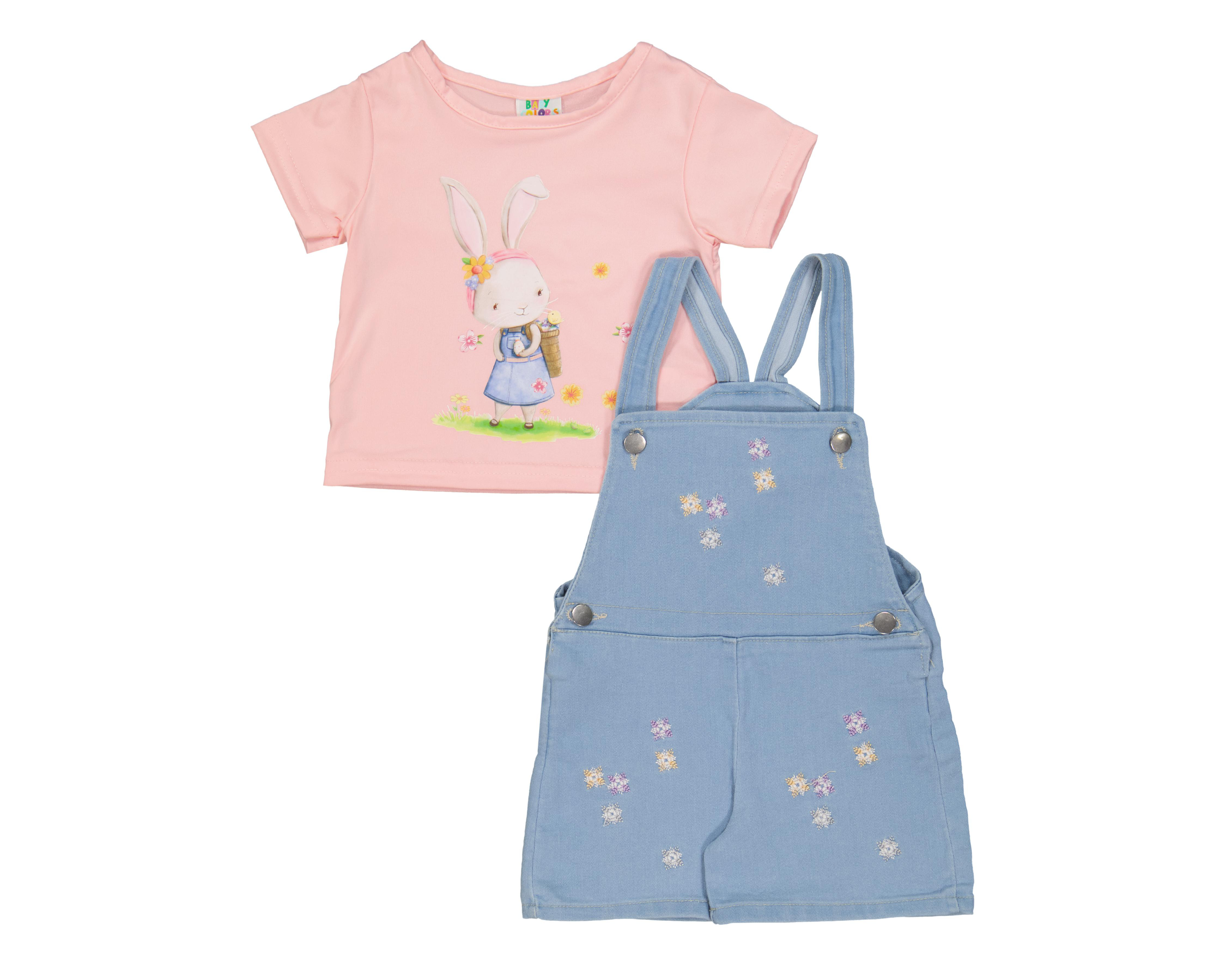 Overol y Playera de Algodon para Bebé Niña Baby Colors
