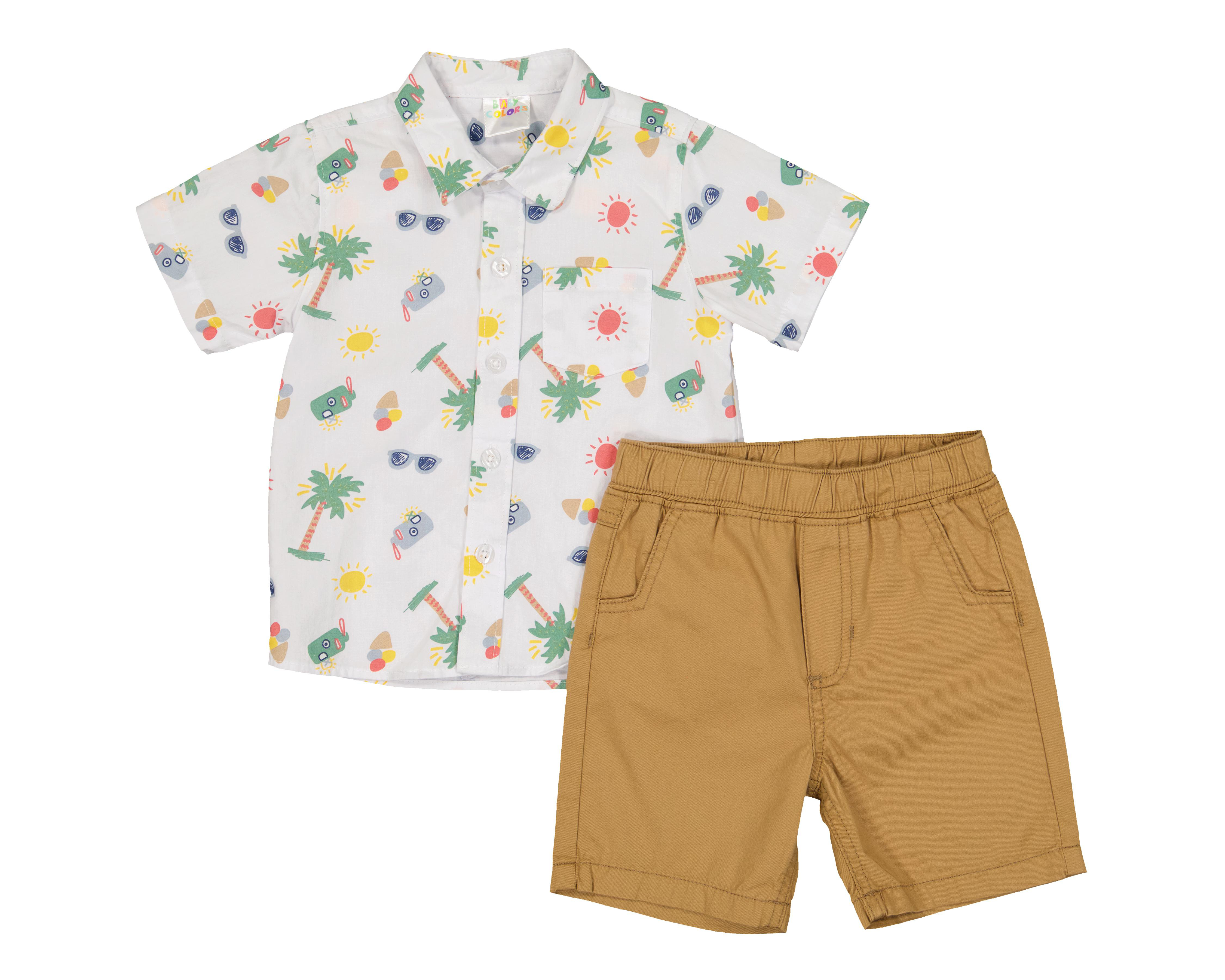 Foto 2 pulgar | Conjunto de Short y Camisa para Bebé Niño Baby Colors de Algodón Estampado 2 Piezas