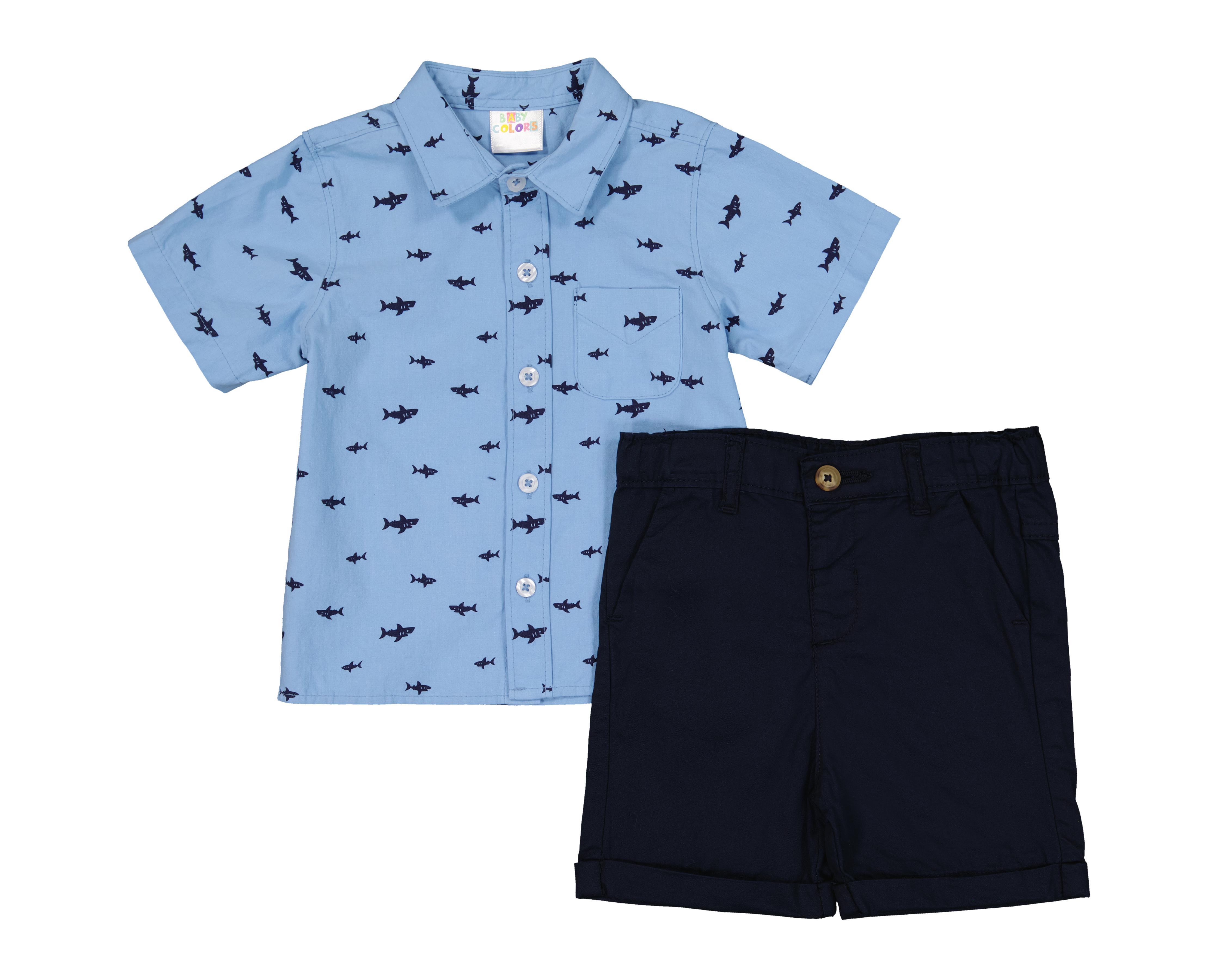 Foto 1 | Conjunto de Short y Camisa para Bebé Niño Baby Colors de Algodón Estampado 2 Piezas