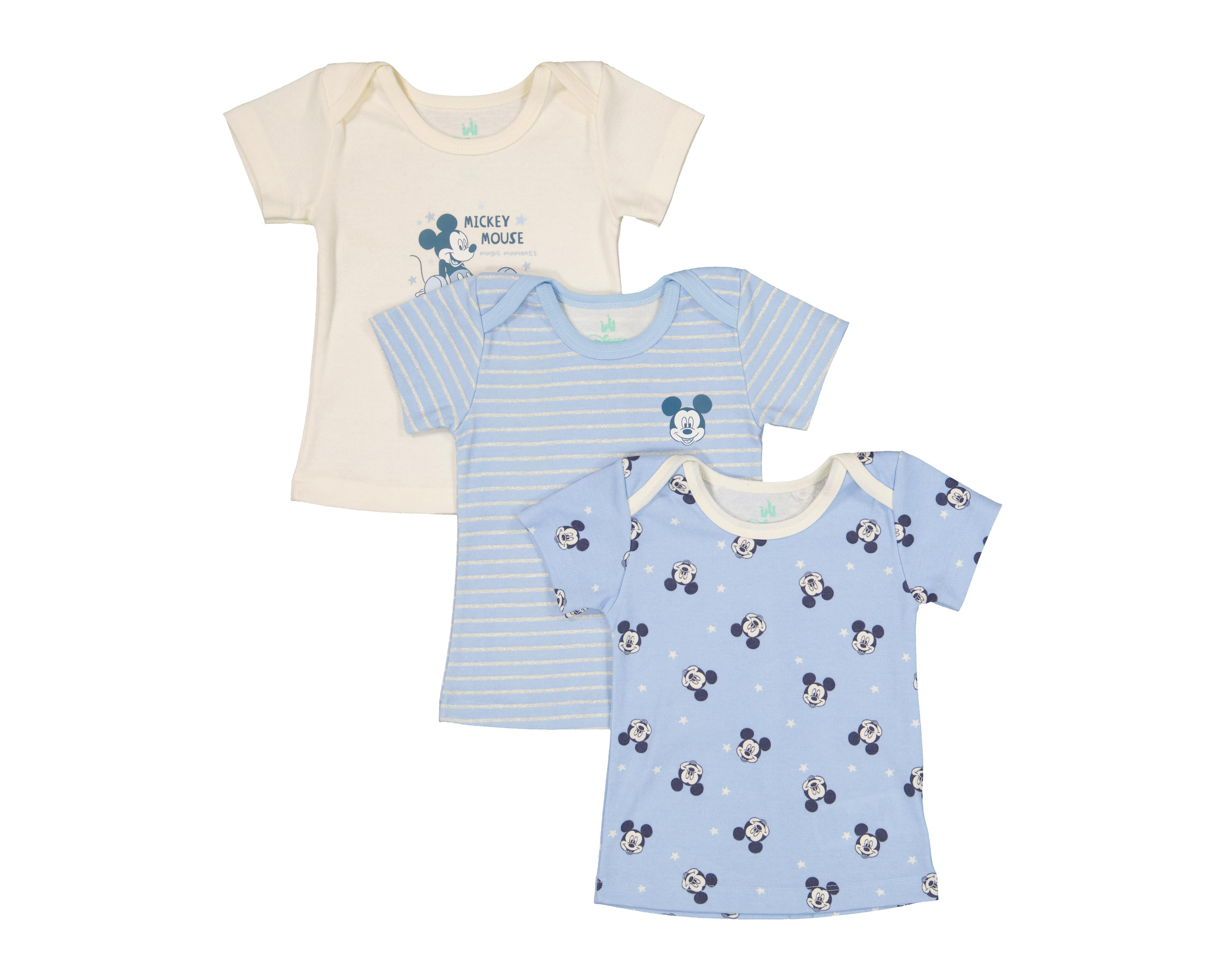 Camiseta para Bebé Niño Disney Mickey Mouse Azul 3 Piezas
