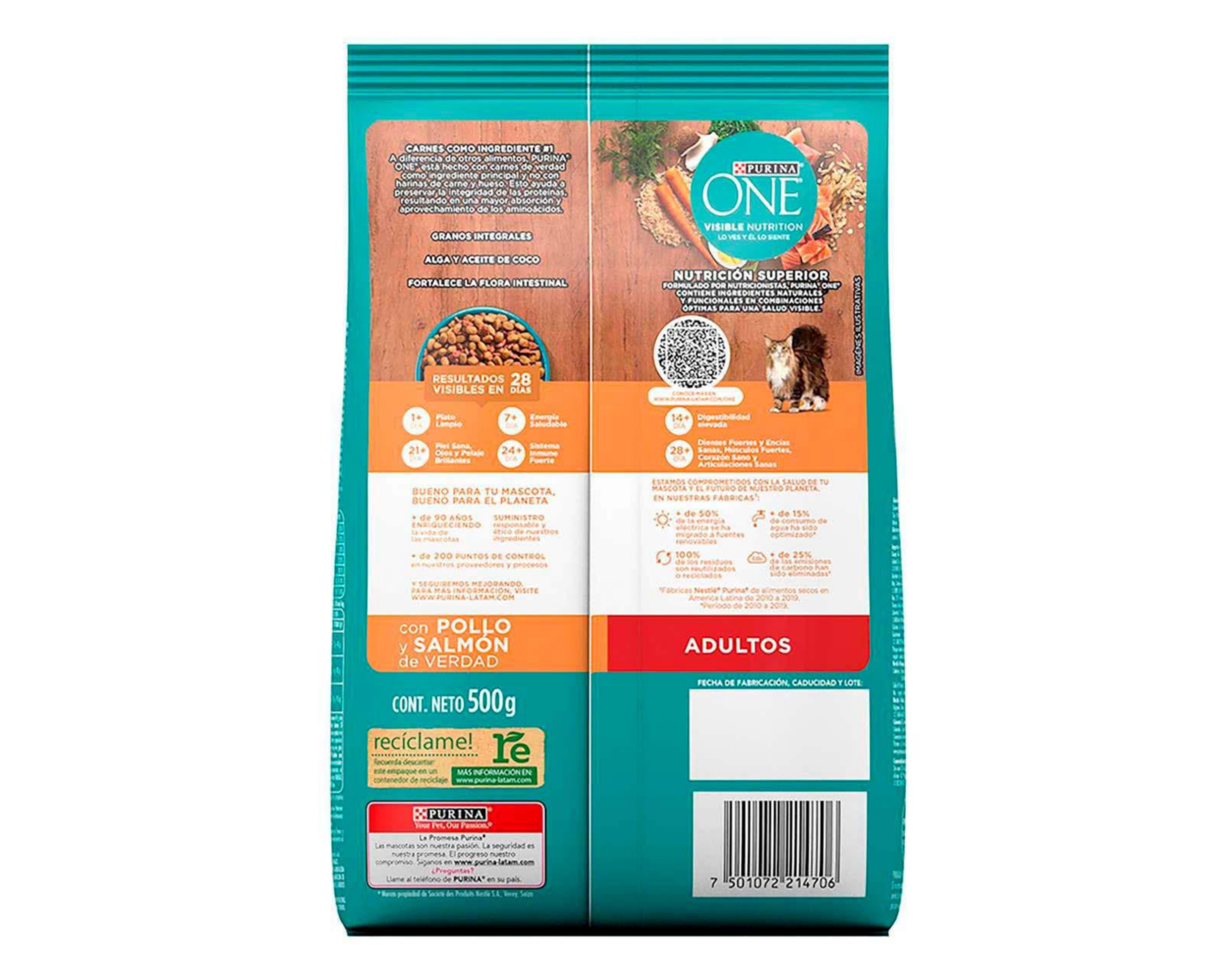 Foto 3 pulgar | Alimento para Gato Purina One Cat 500 g