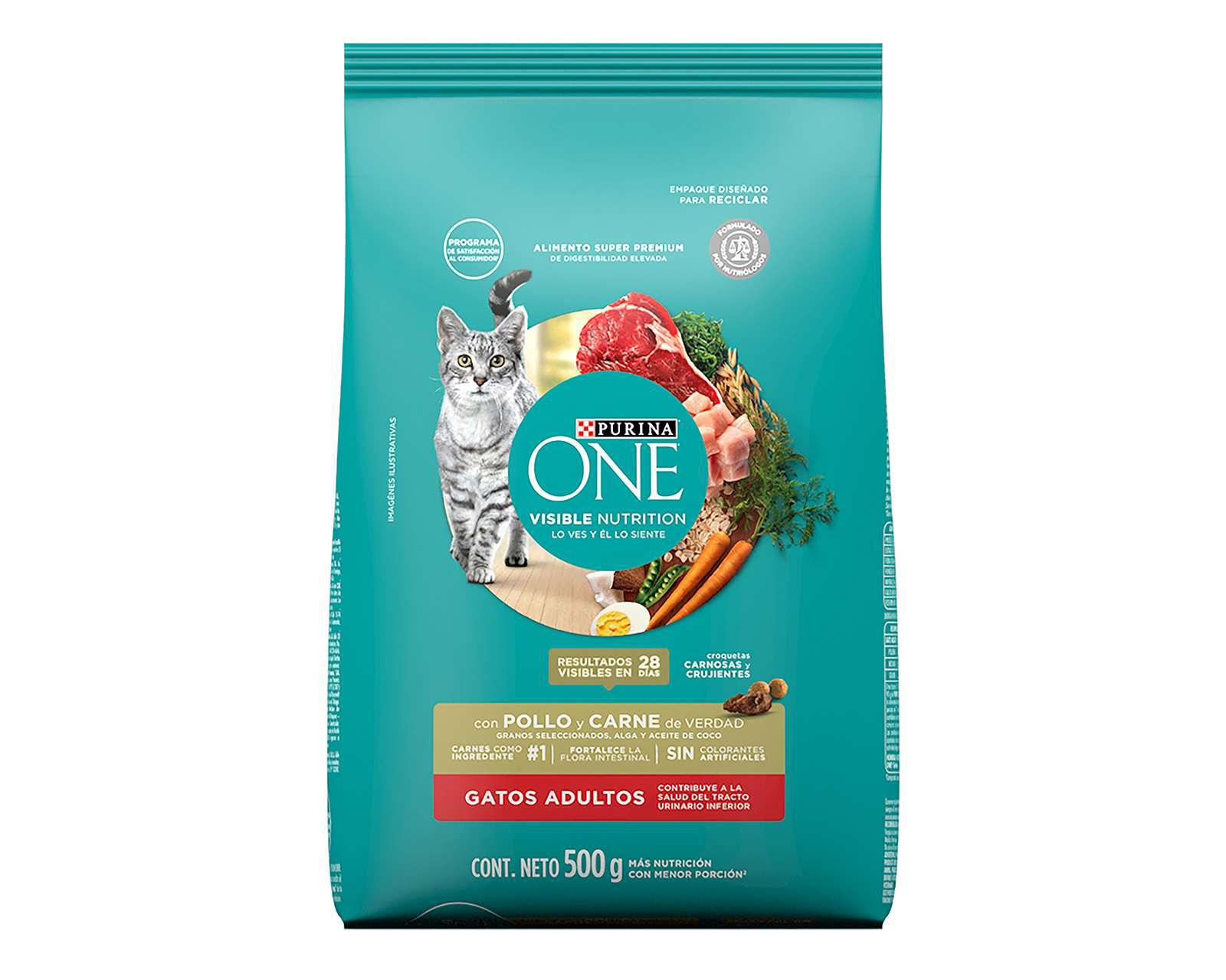 Foto 2 pulgar | Alimento para Gato Purina One Cat Adulto 500 g