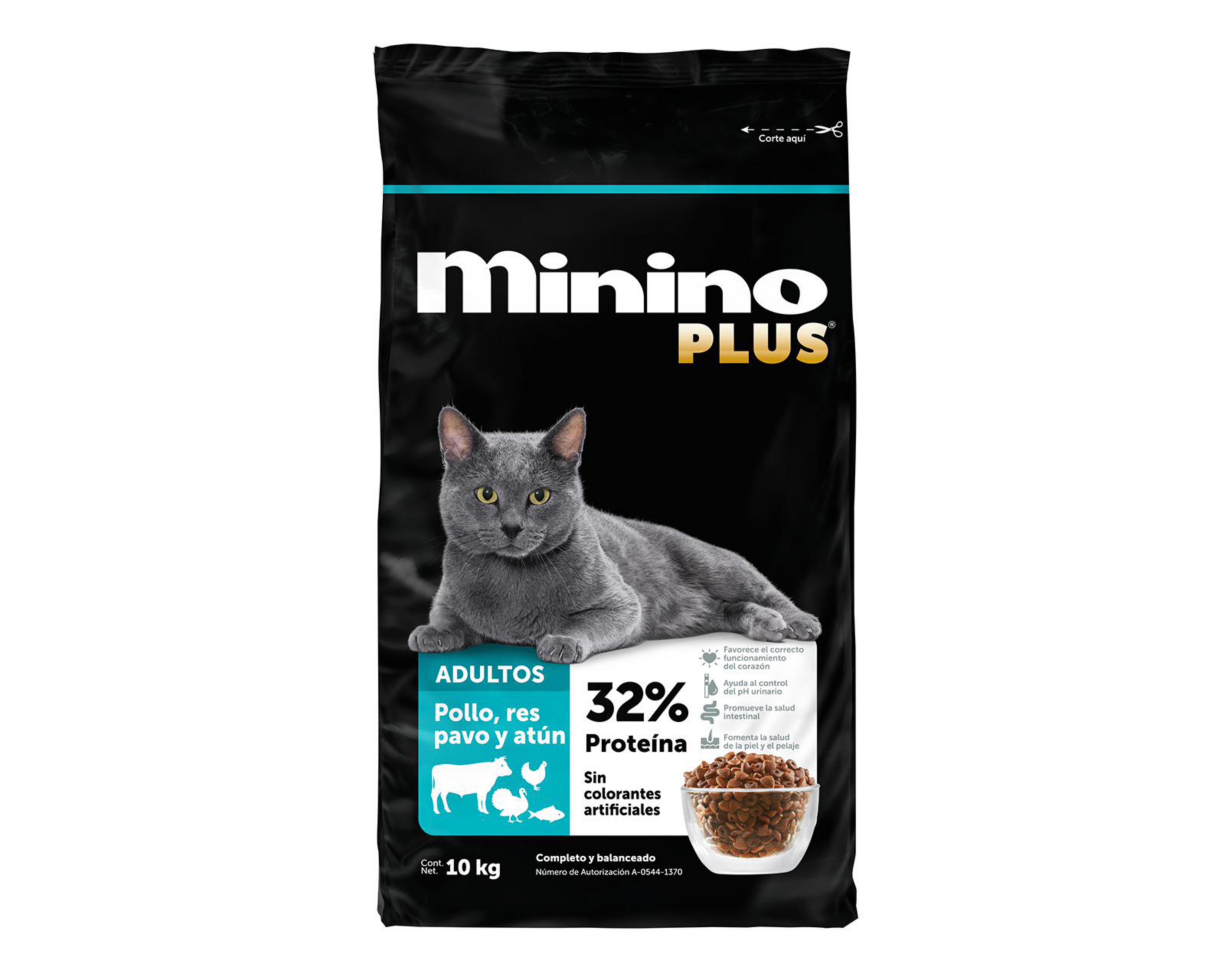 Foto 2 pulgar | Alimento para Gato Minino Plus Adulto 10 kg