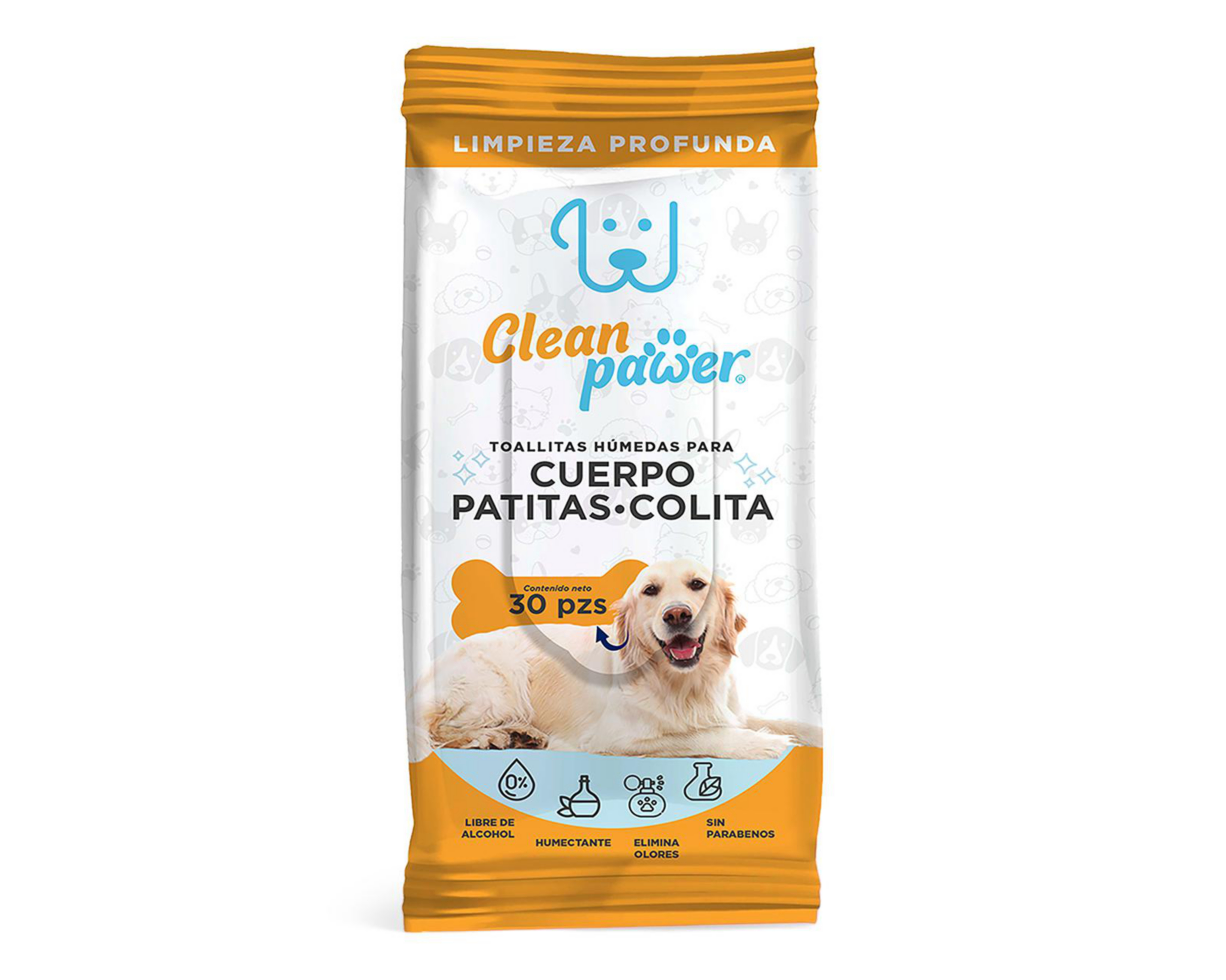 Foto 2 pulgar | Toallitas Húmedas para Mascota Clean Pawer Cuerpo Patitas y Colita 30 Piezas