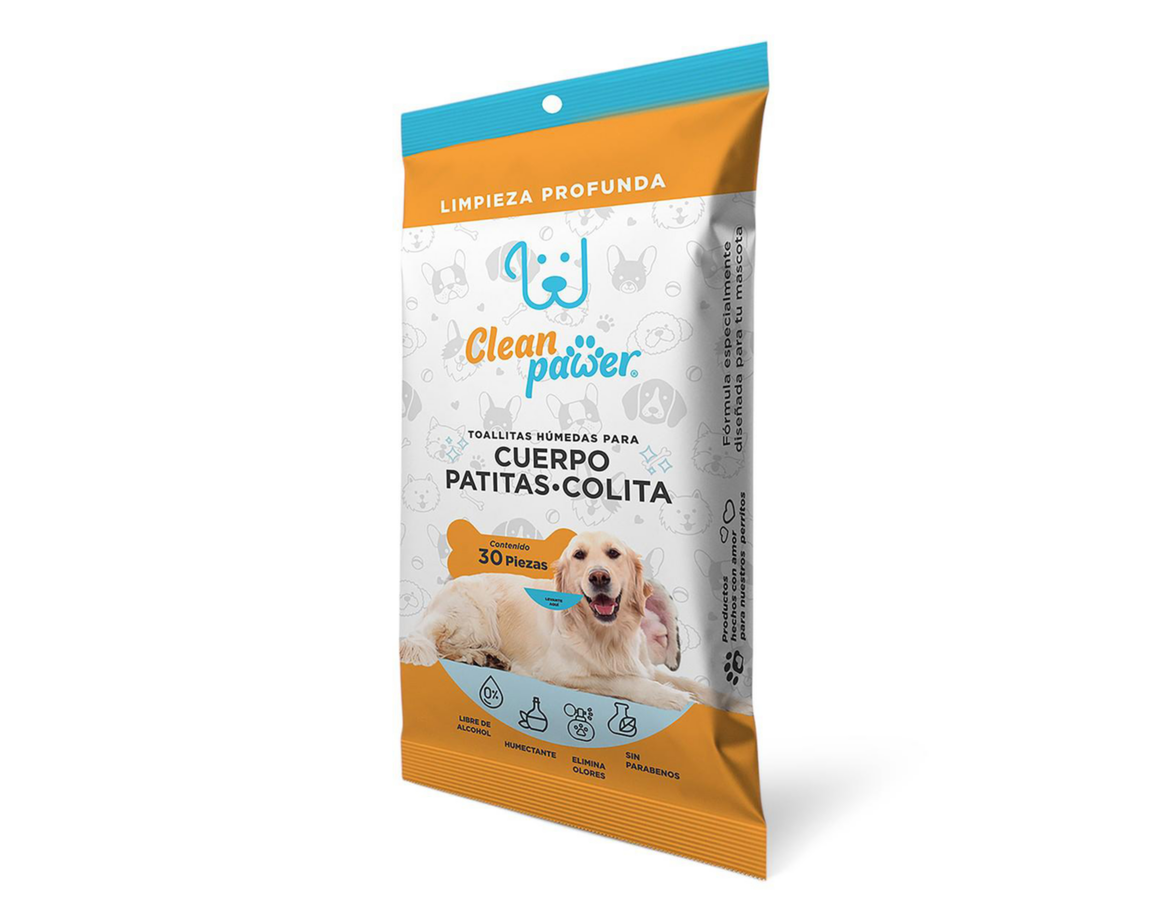 Foto 4 pulgar | Toallitas Húmedas para Mascota Clean Pawer Cuerpo Patitas y Colita 30 Piezas