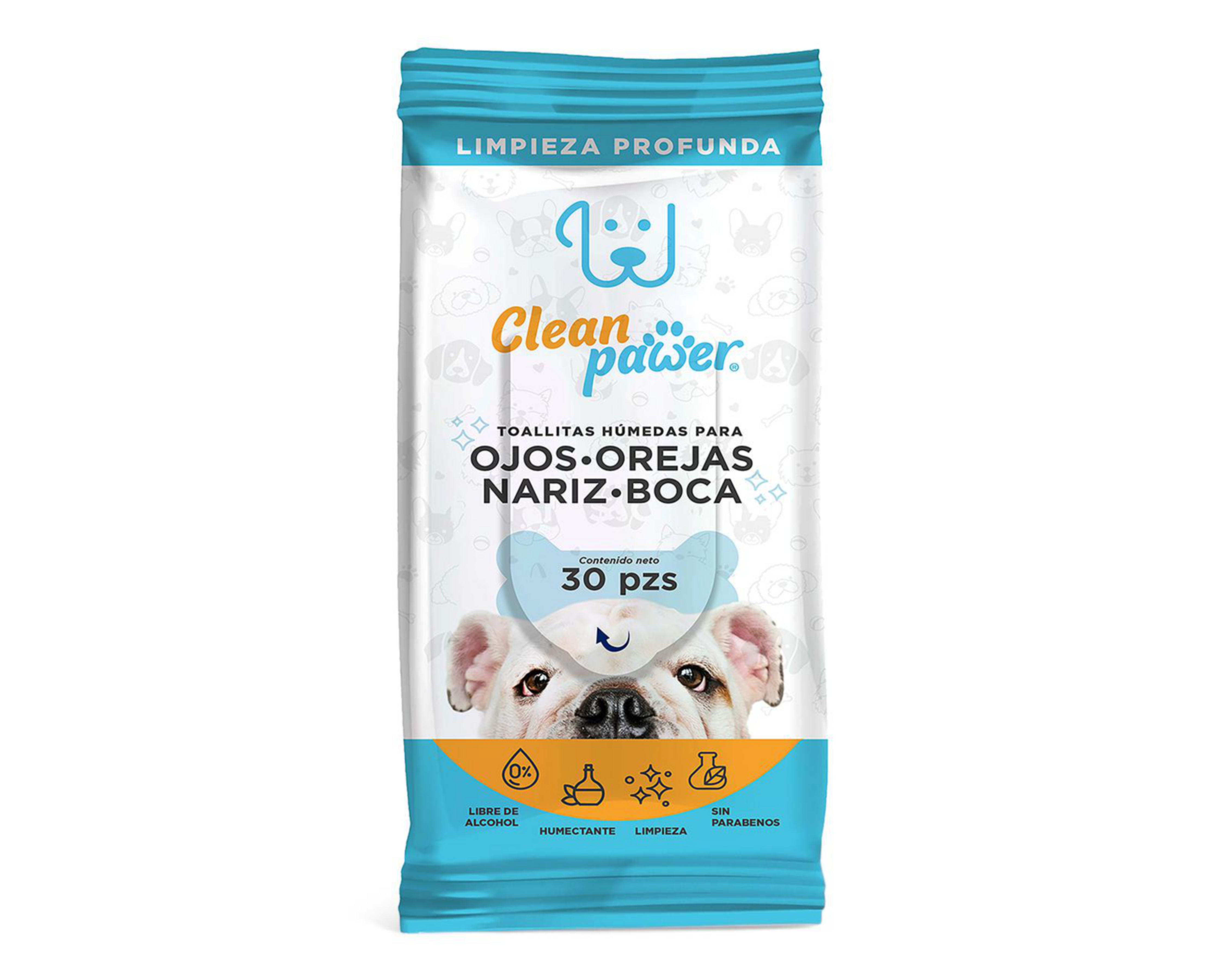 Foto 2 pulgar | Toallitas Húmedas para Mascota Clean Pawer Ojos Orejas Nariz y Boca 30 Piezas