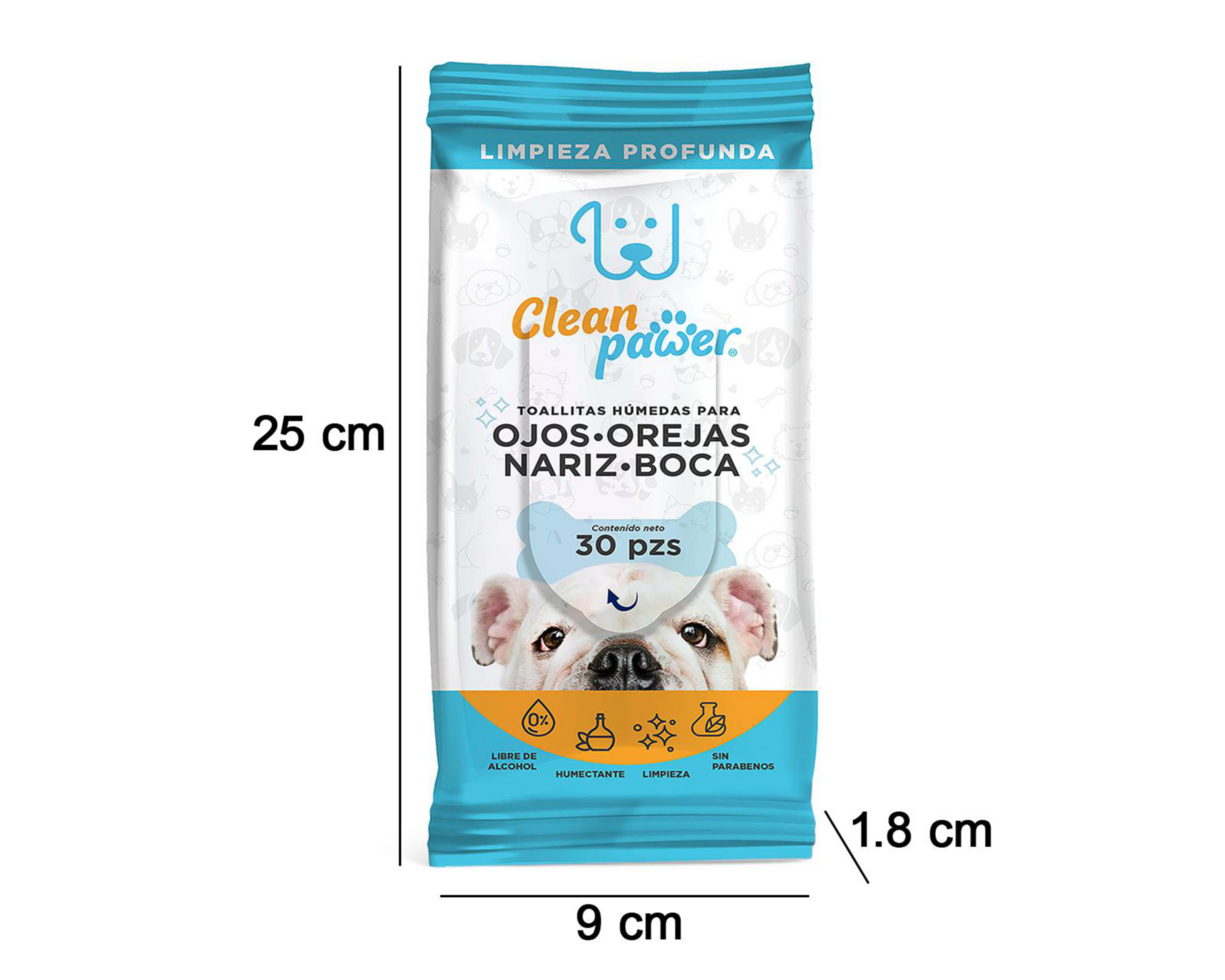 Foto 5 pulgar | Toallitas Húmedas para Mascota Clean Pawer Ojos Orejas Nariz y Boca 30 Piezas