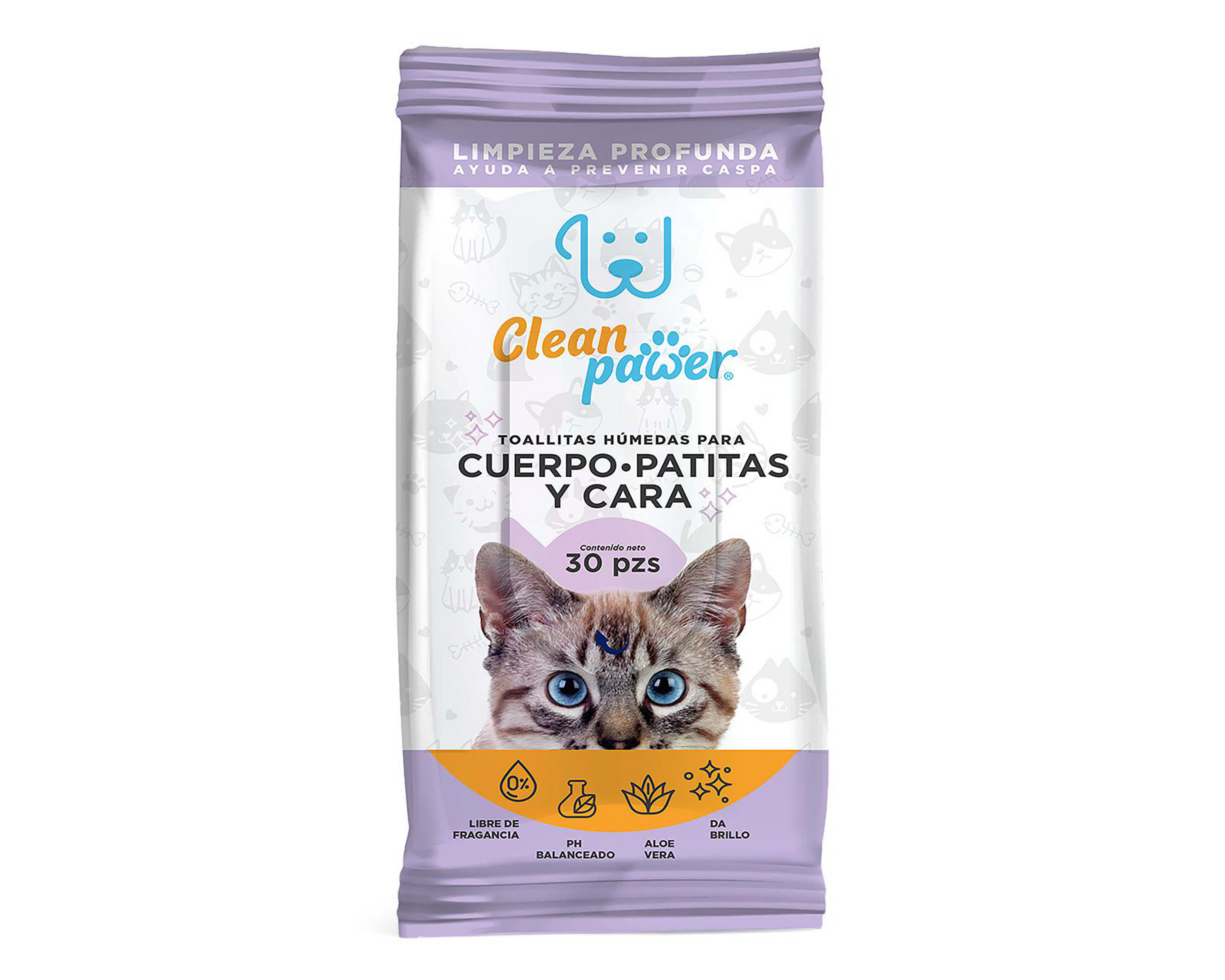 Toallitas Húmedas para Mascota Clean Pawer Cuerpo Patitas y Cara 30 Piezas